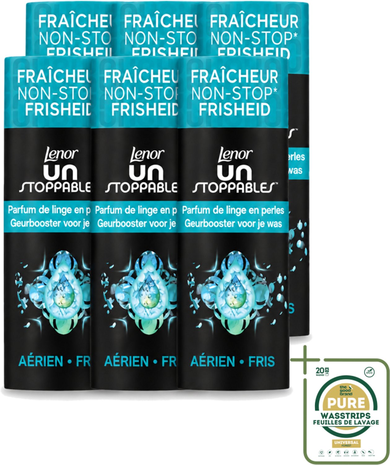 6 x Lenor Unstoppables - Geurbooster - Fris - 13 Wasbeurten - Wasstrips - Geurbooster - Frisheid - Citrusgeur - Fruitige Geur - Bloemige Geur
