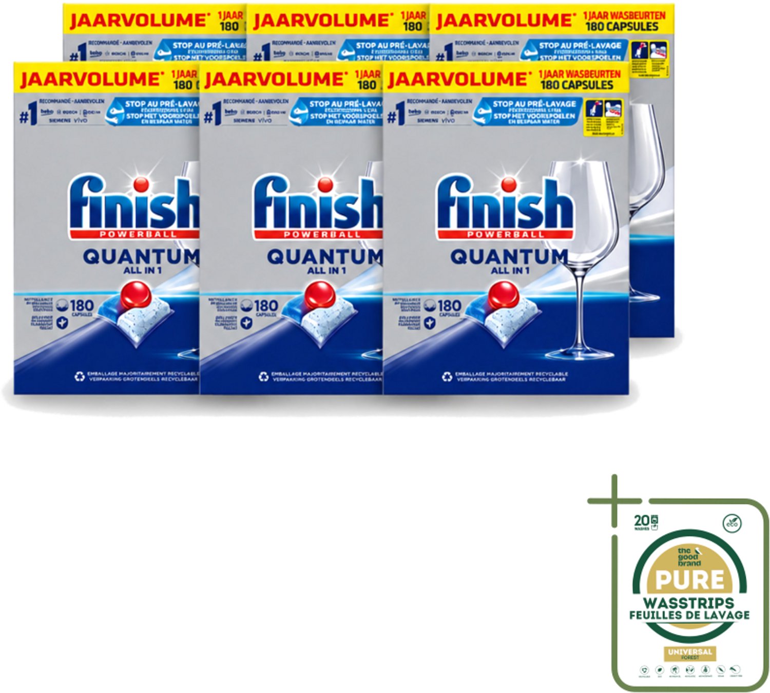 6 x Finish Powerball - Quantum All in 1 - Vaatwastabletten - 180 Tabletten - Wasstrips - Vaatwassen - Vaatwastabletten - Vaatwasmiddel - Vaatwasmiddel Tabletten - Vaatwasmiddel Quantum
