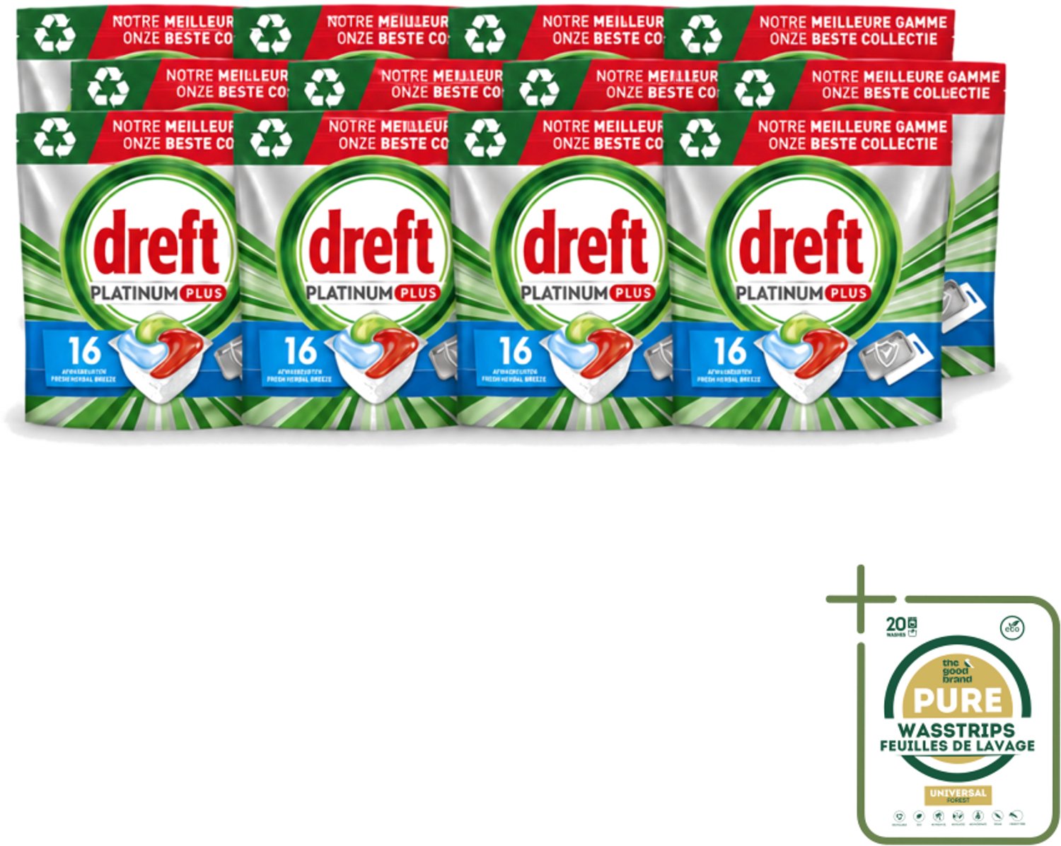 12 x Dreft Platinum Plus - All In One - Vaatwascapsules - Fresh Herbal Breeze - 16 Afwasbeurten - Vaatwassen - Vaatwassen Capsule - Vaatwassen Kruidgeur - Vaatwassen Glans - Vaatwassen Eco