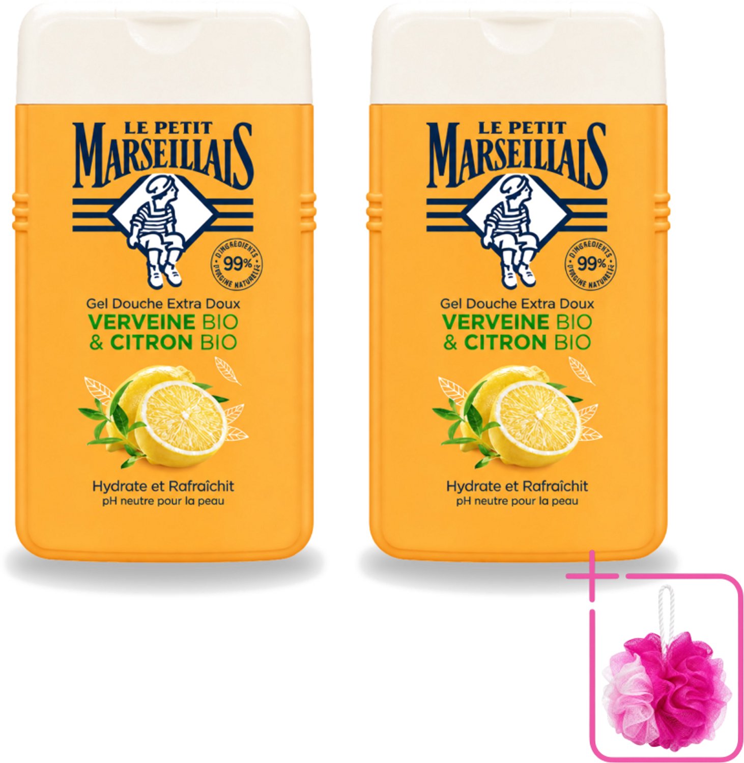 2 x Le Petit Marseillais - Douchegel - Citroen & Verbena - Hydraterend - 250ml - Bulkverpakking - Douchegel citroen verbena - Douchemop - Hydraterende douchegel