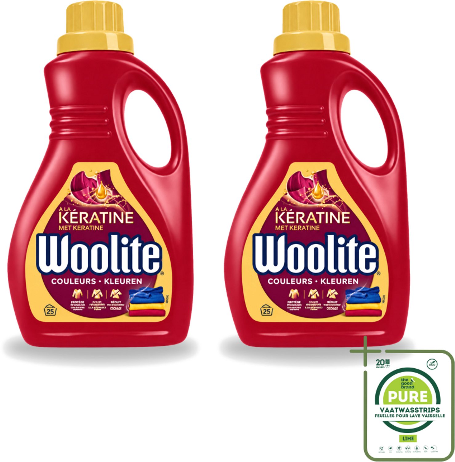 2 x Woolite Color - Vloeibaar Wasmiddel - Met Keratine - Gekleurde Was - 25 Wasbeurten - 1,5L - Grootverpakking - Vaatwasstrips - Gekleurde Was - Keratine Wasmiddel - Kleurbehoud - Vloeibaar Wasmiddel - Wasmiddel Voor Gekleurde Kleding