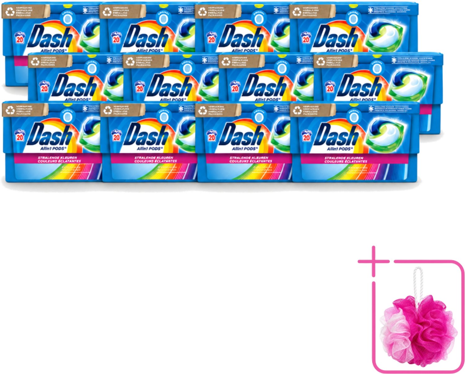 12 x Dash - Stralende Kleuren - Wasmiddel Capsules - All-in-1 Pods - Gekleurde Was - 20 Wasbeurten - Bulkverpakking - Wasmiddel capsules - Douchemop - Gekleurde was