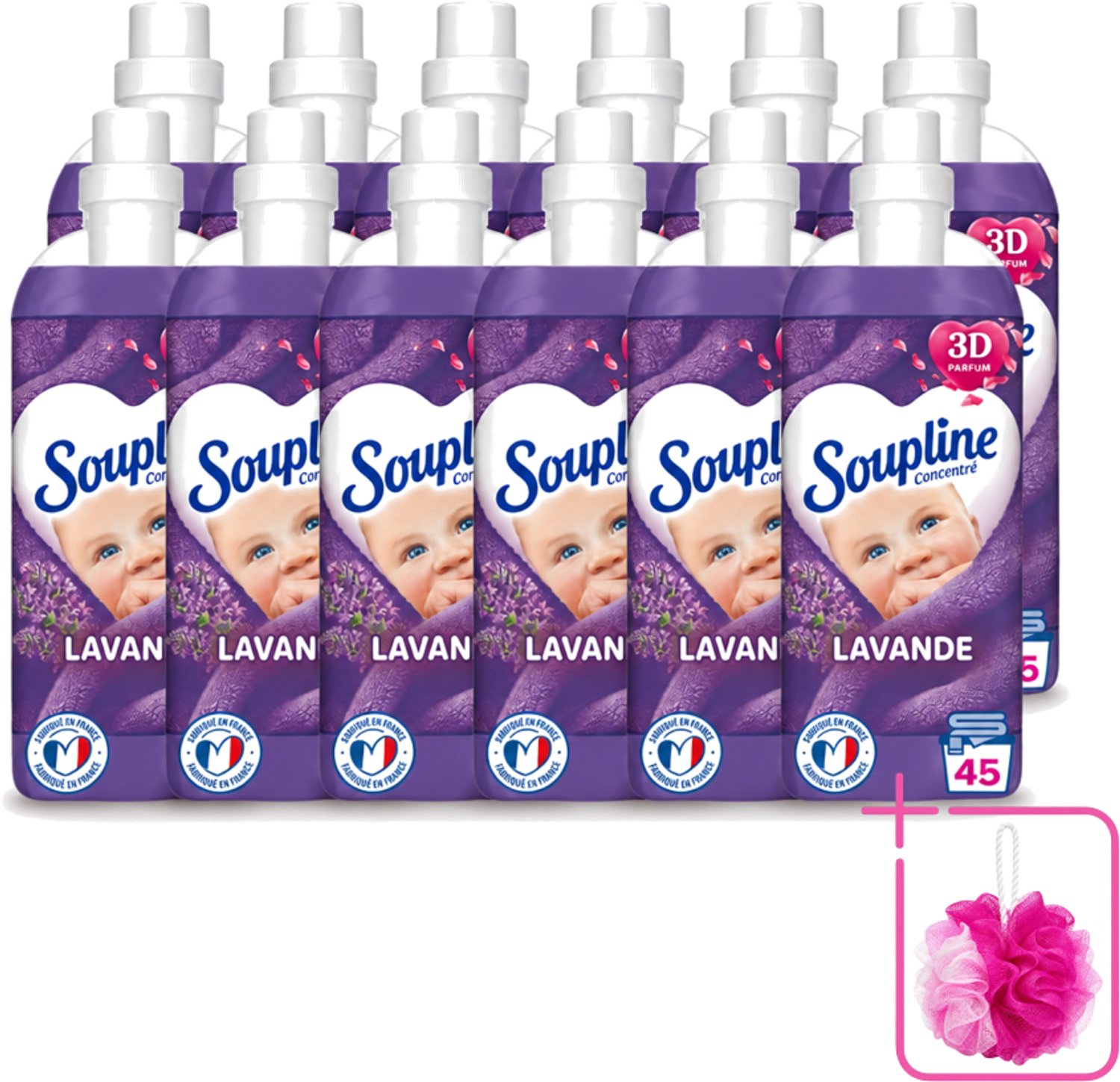 12 x Soupline - Wasverzachter - Lavendel - 45 Wasbeurten - 1L - Bulkverpakking - Wasverzachter - Douchemop - Wasgoed verzorgen