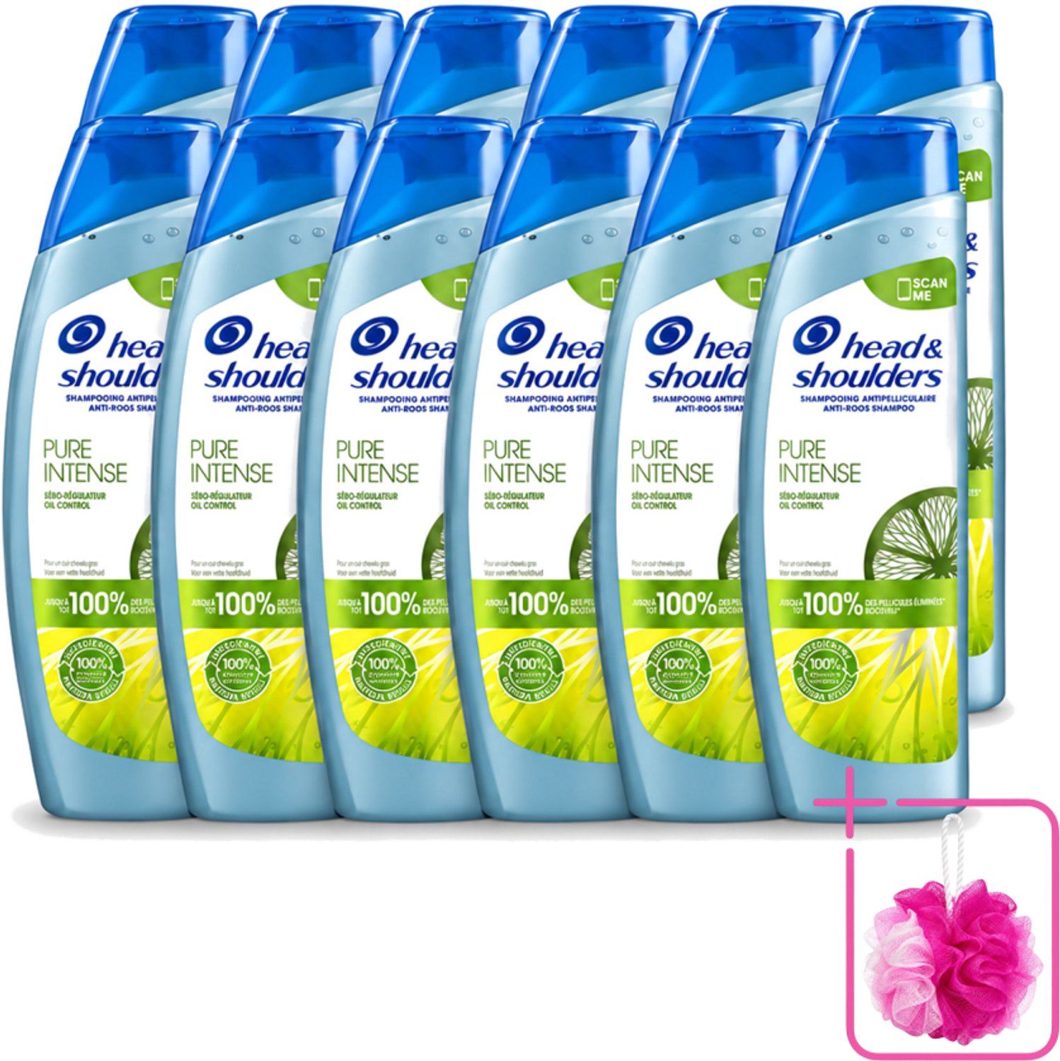 12 x Head & Shoulders - Anti-Roos Shampoo - Pure Intense - Oil Control - 250 ml - Bulkverpakking - Roosvrij haar - Douchemop - Oliecontrole