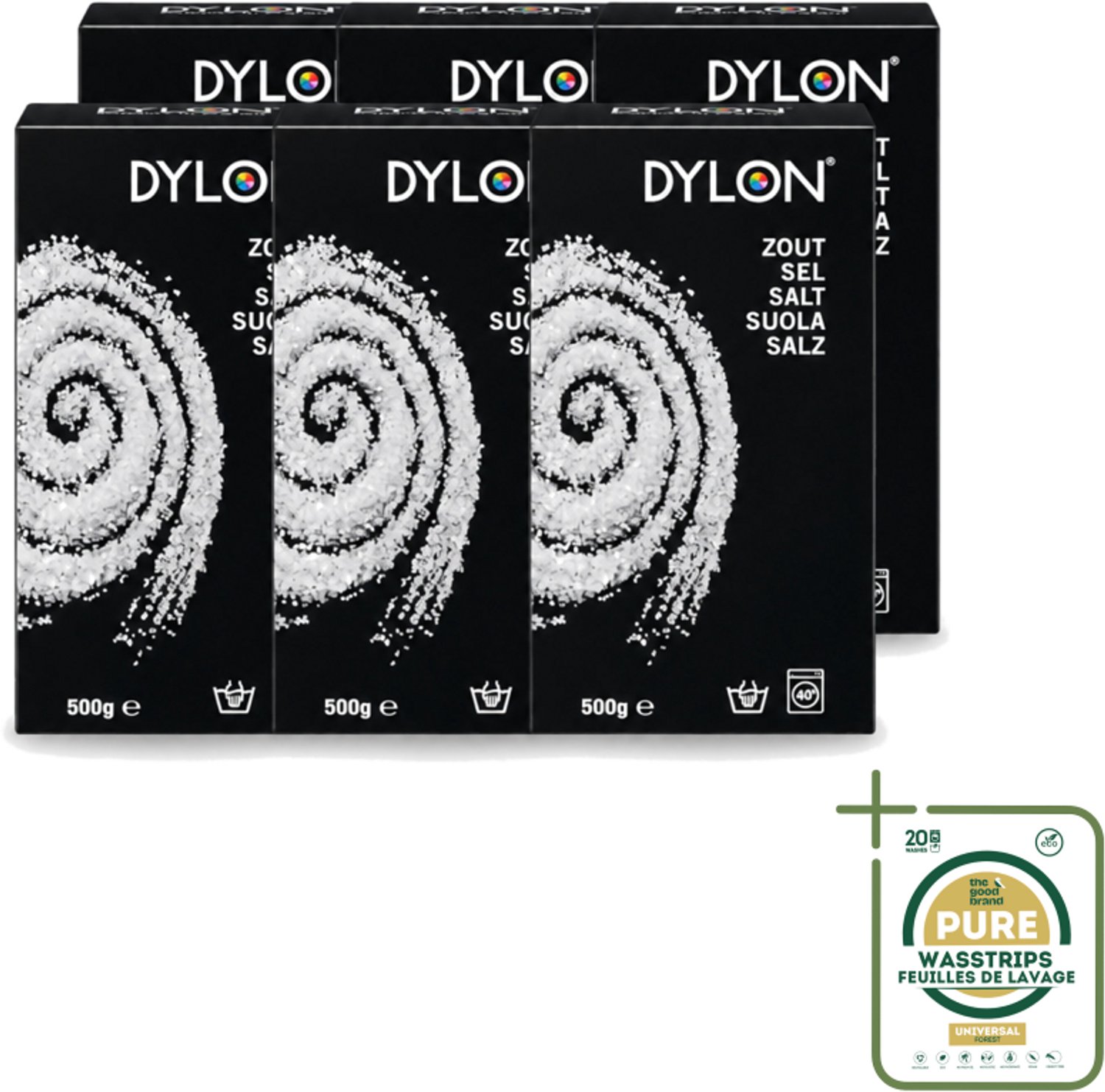 6 x Dylon - Zout - Voor Handwas Textielverf - Optimale Kleurresultaten - 500g - Wasstrips - Textielverf - Handwas - Zout - Kleurverf - Kleurresultaat