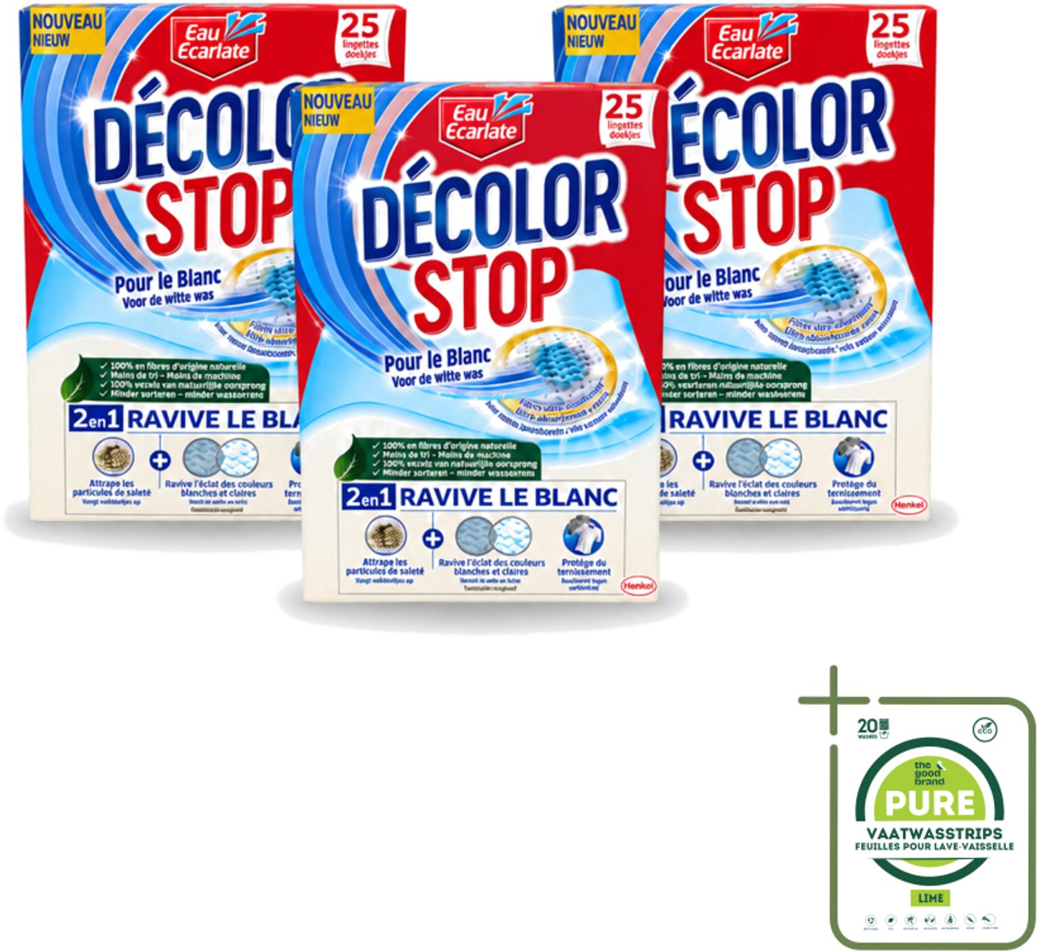 3 x Eau Eclarate - Sublim Blanc - Ultra Witmakend - 25 doekjes - Grootverpakking - Vaatwasstrips - Wit Textiel Herstellen - Glans Herstellen - Verhelderende Doekjes - Witte Stoffen Beschermen - Doekjes Voor Wit Textiel