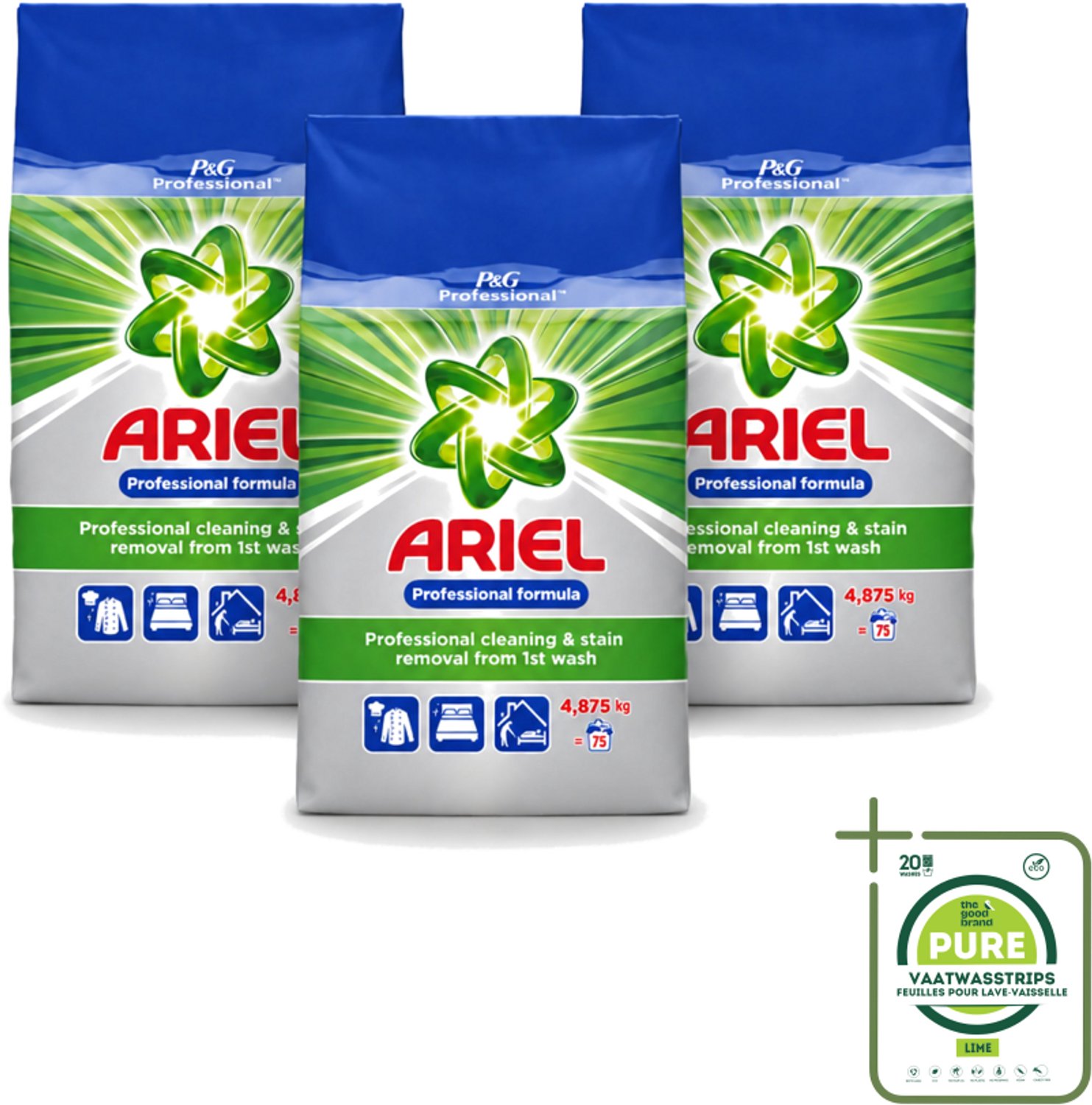 3 x Ariel – Waspoeder Professional – Original – 4,8 kg – 75 wasbeurten - Grootverpakking - Vaatwasstrips - Ariel Professional Waspoeder - 4.8 Kg Waspoeder - Professioneel Wasmiddel - Actilift Waspoeder - Waspoeder Voor Wit En Gekleurd Textiel