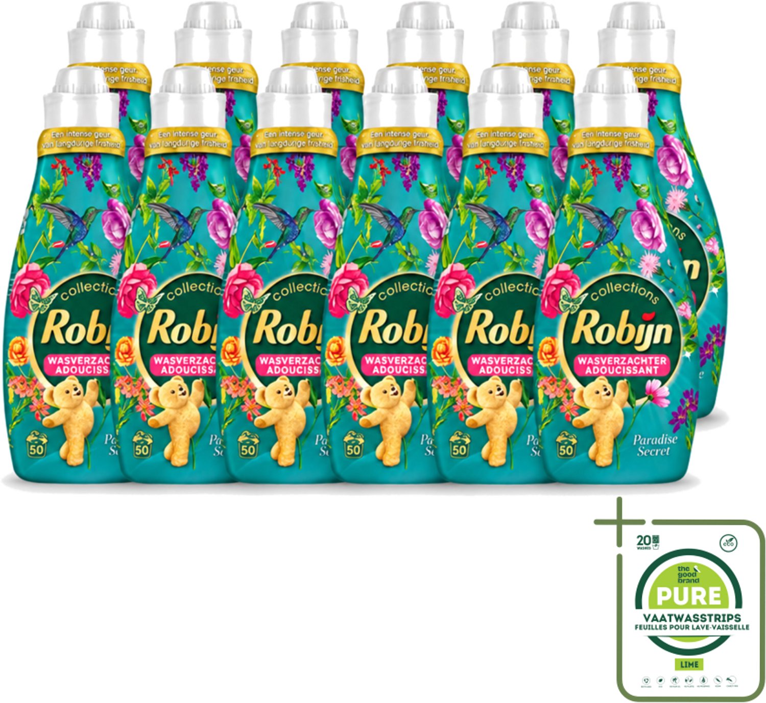12 x Robijn Collections - Wasverzachter - Paradise Secret - 1,25L - 50 Wasbeurten - Grootverpakking - Vaatwasstrips - Wasverzachter - Luxe Wasverzachter - Parfum Wasverzachter - Zijdezachte Wasverzachter - Wasverzachter Voor Kleding
