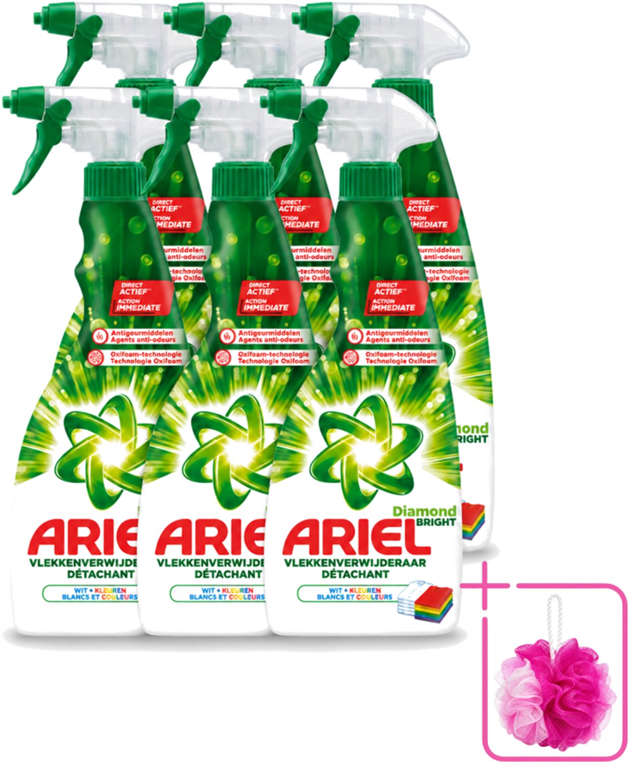6 x Ariel Diamond Bright - Vloeibare Vlekverwijderaar - Witte en Gekleurde Was - 30 Wasbeurten - Bulkverpakking - Vlekverwijderaar - Douchemop - Wasbeurt