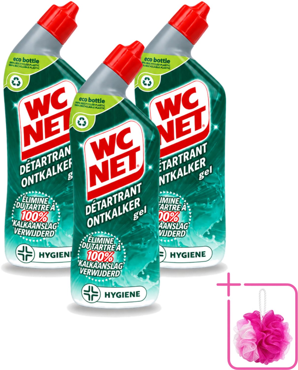 3 x WC Net - Toiletreiniger - Gel - Ontkalkt - Gerecycled Materiaal - 750 ml - Bulkverpakking - WC net ontkalker - Douchemop - Toilet reinigen