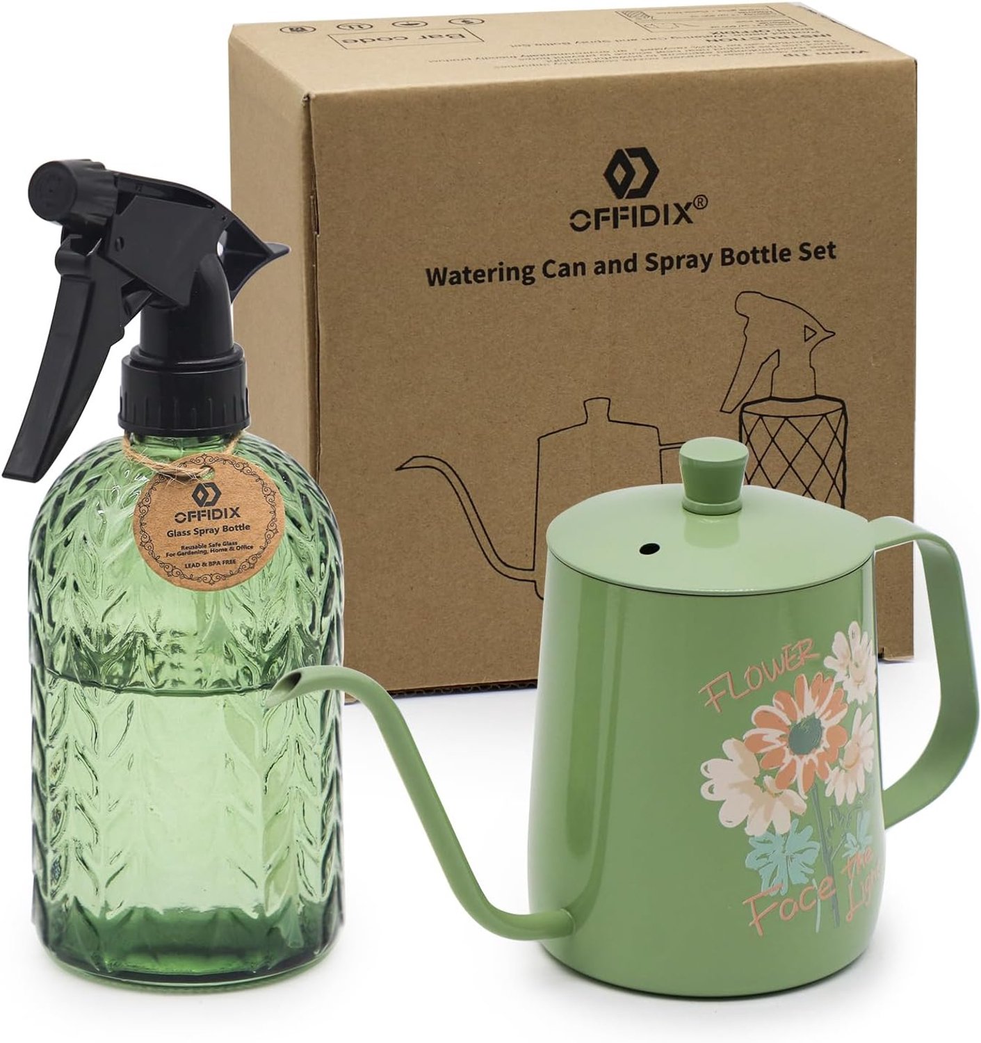 Sprayflessen set van 2 - glazen en roestvrij staal - lange tuit voor precisiewatering - ideaal voor planten - ShopVlot