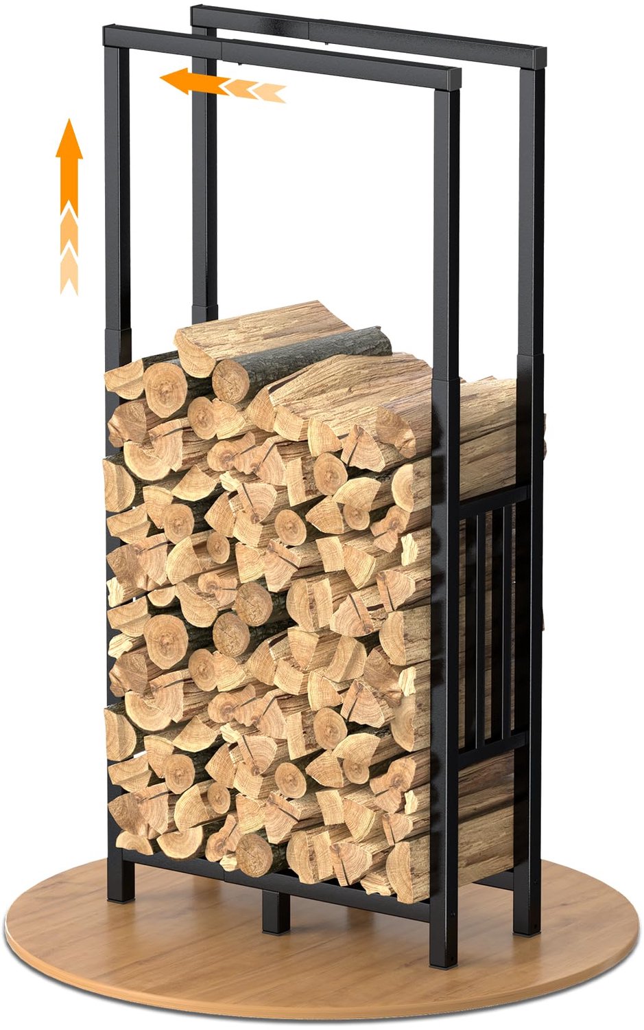 Famanu – Verstelbare brandhoutrek voor binnen en buiten, flexibele afmetingen van 45 x 25 x 95 cm tot 75 x 25 x 170 cm, met rubberen voetjes