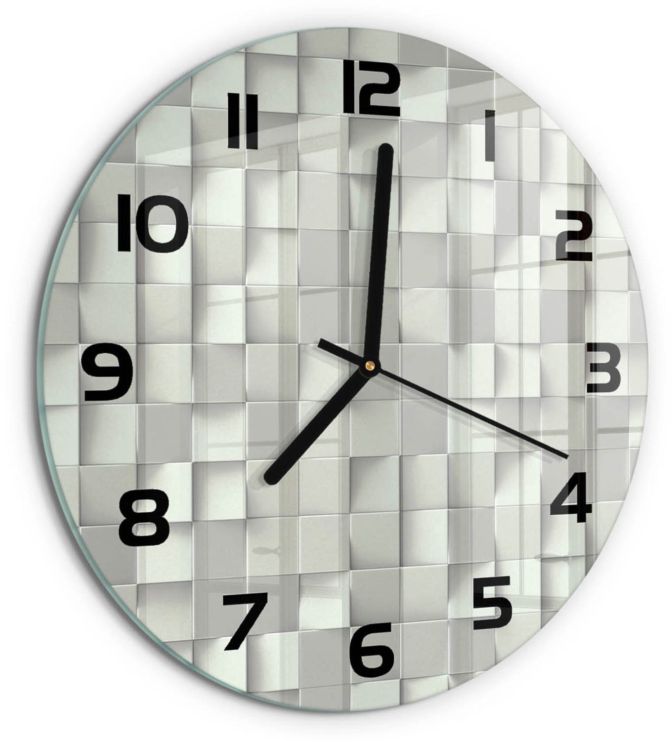 TULUP Wandklok - Geometrische achtergrond Glazen Klok Met Print - fi30 cm - Wit Wandklok Glas Met Motief - Zwarte handen - Ronde Klok - Wandklok Glas Decoratie - Gekleurde Glazen Klok