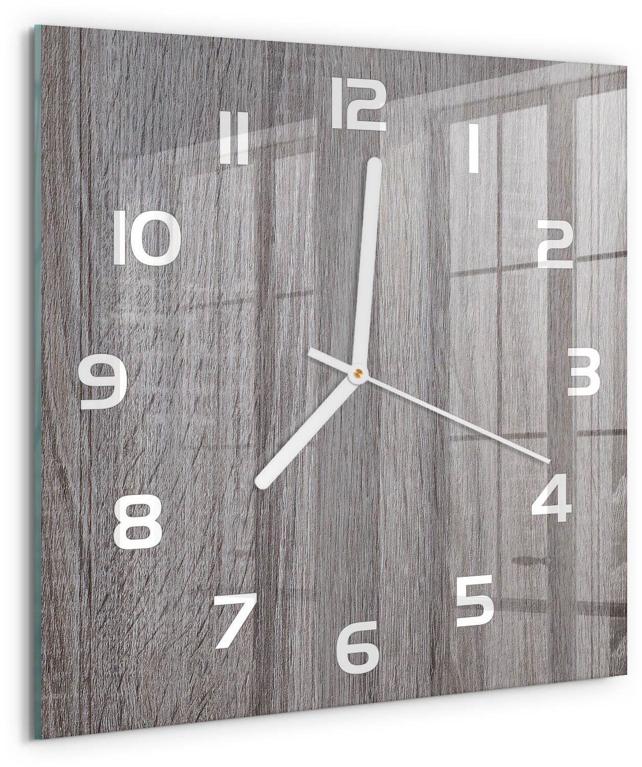 TULUP Wandklok - Hout Gekleurde Glazen Klok - 30x30 cm - Bruin Glazen Klok Met Print - Witte handen - Vierkante Klok - Moderne Wandklok Glas - Wandklok Glas Decoratie