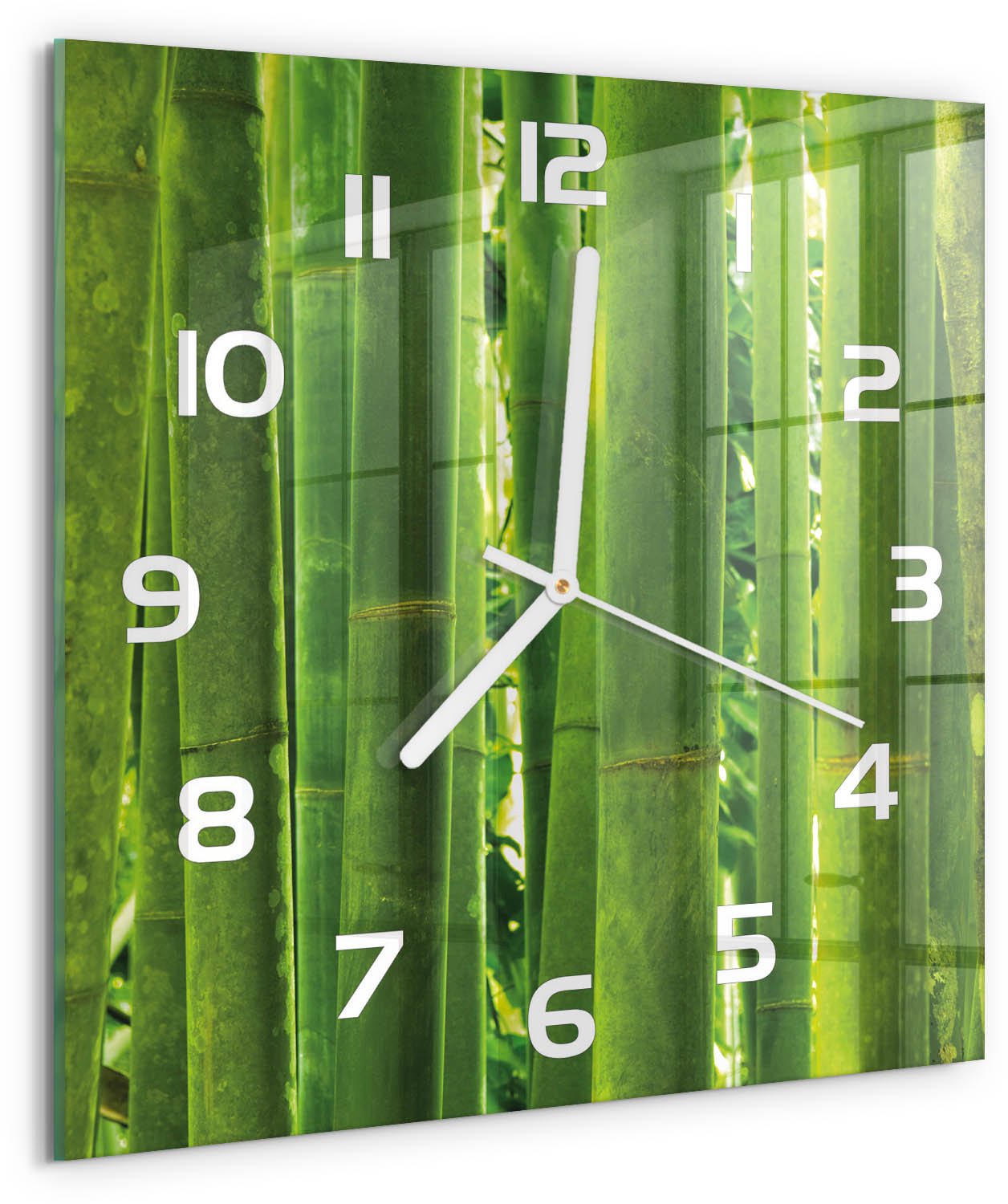Tulup Wandklok - Bamboe Glazen Wandklok Design - 30x30 cm - Groente Klok Glas Met Opdruk - Witte handen - Vierkante Klok - Wandklok Glas Met Motief - Decoratieve Glazen Klok