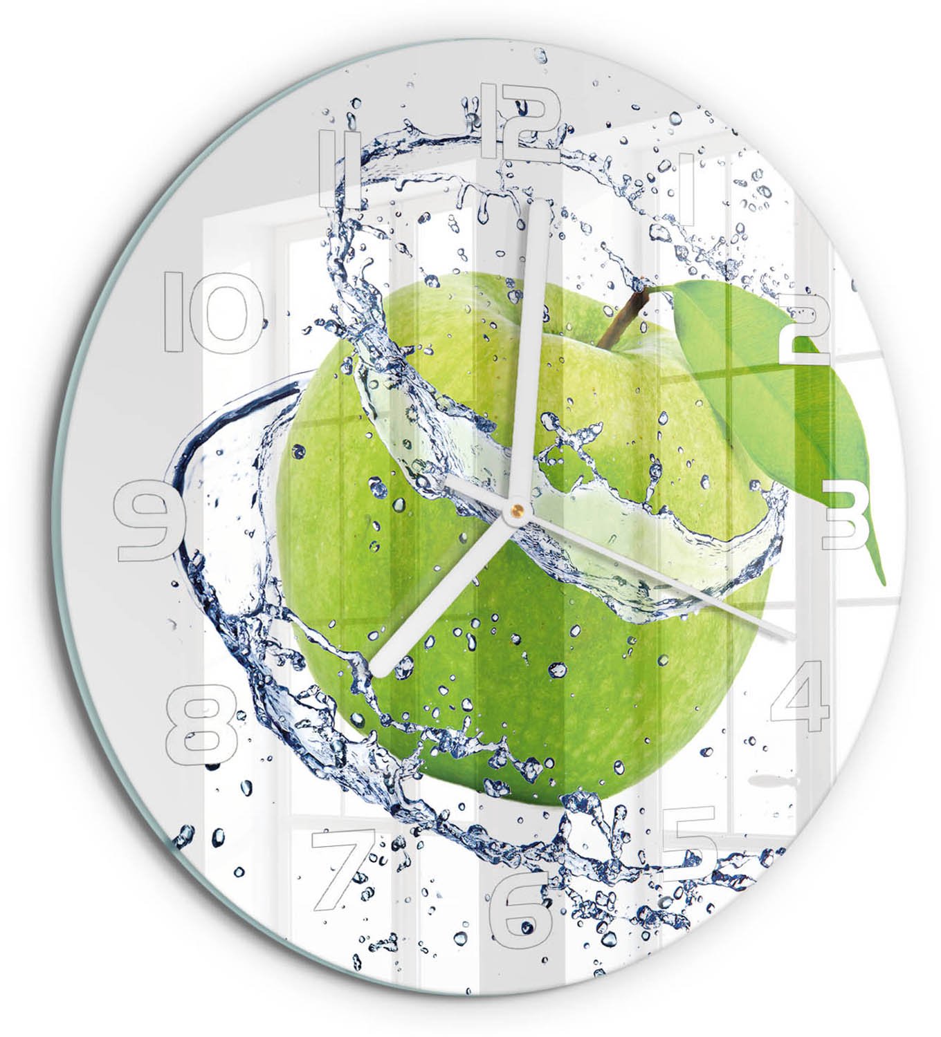 TULUP Wandklok - Groene appel Moderne Wandklok Glas - fi30 cm - Groente Wandklok Glas Decoratie - Witte handen - Ronde Klok - Glazen Wandklok Design - Klok Glas Met Opdruk