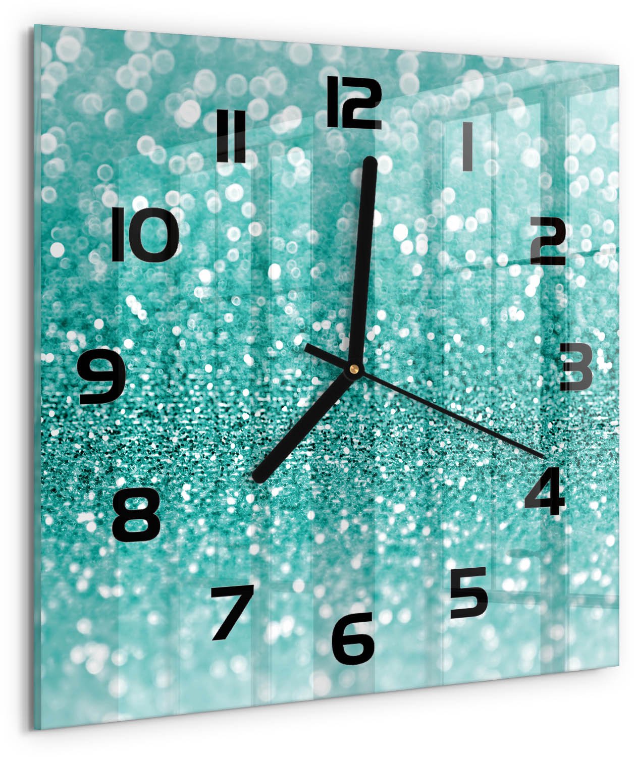 Tulup Wandklok - Kleine dingen Decoratieve Glazen Klok - 30x30 cm - Blauw Glazen Wandklok Design - Zwarte handen - Vierkante Klok - Glazen Klok Met Print - Wandklok Glas Met Motief