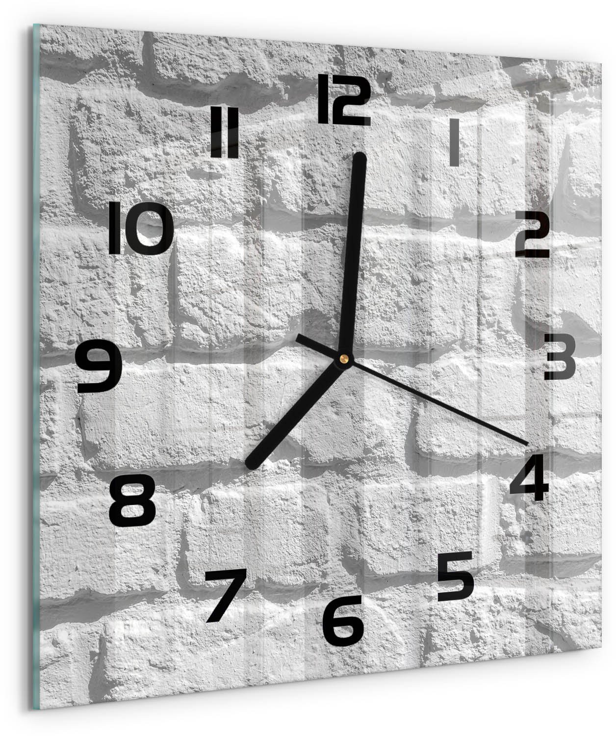 Tulup Wandklok - Bakstenen muur Glazen Klok Met Print - 30x30 cm - Wit Wandklok Glas Met Motief - Zwarte handen - Vierkante Klok - Wandklok Glas Decoratie - Gekleurde Glazen Klok