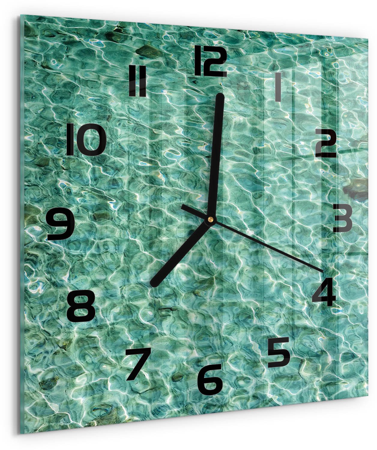 TULUP Wandklok - Transparant water Moderne Wandklok Glas - 30x30 cm - Groente Wandklok Glas Decoratie - Zwarte handen - Vierkante Klok - Glazen Wandklok Design - Klok Glas Met Opdruk
