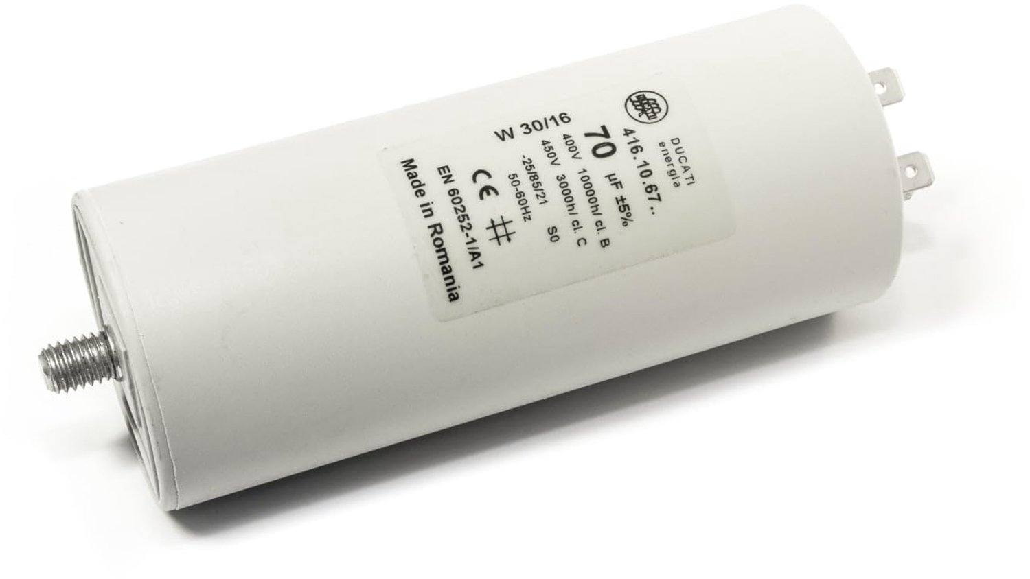 Permanent condensator 70 µF 450 V - met kabelschoen M8 - compacte afmetingen - geschikt voor elektrische motoren - ShopVlot