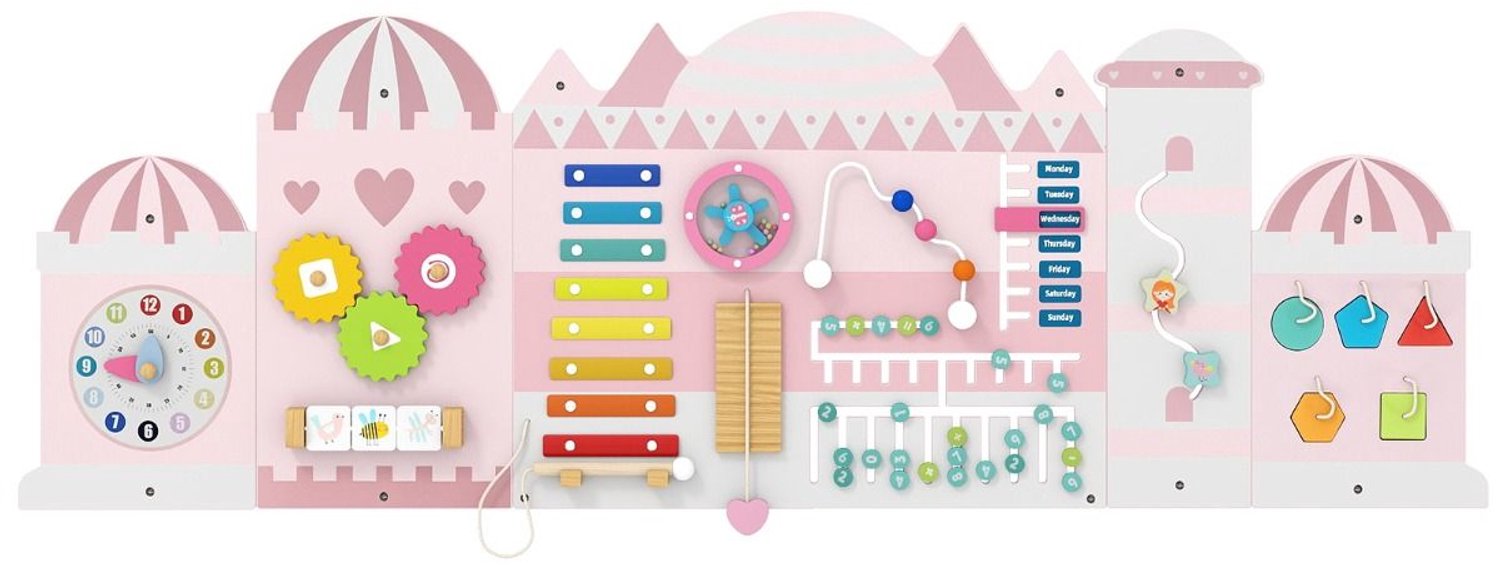 SureDeal® - Speelgoed - Montessori Houten Activiteitenwand - Peuters - 136x45x1,2 cm - Roze