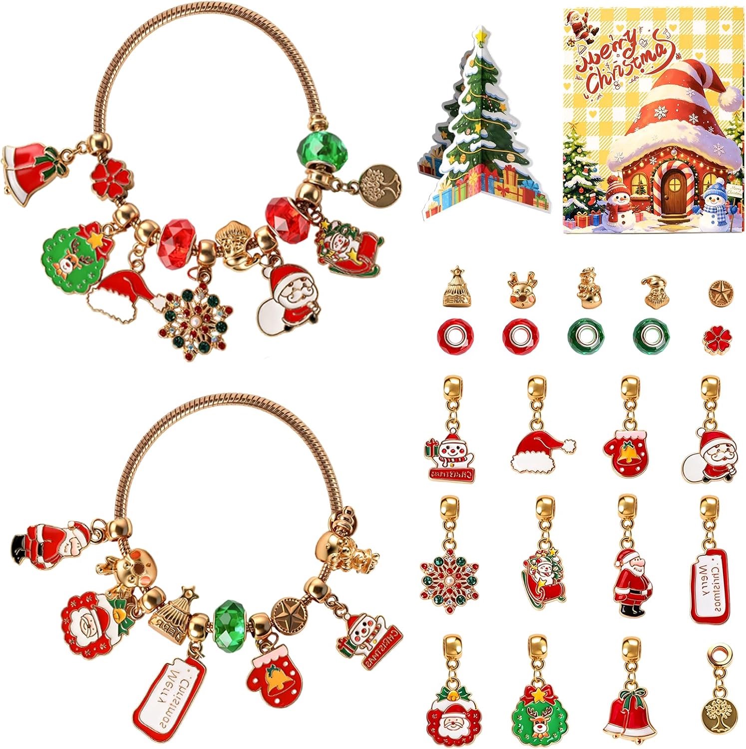 Adventskalender sieradenset 24-delig - kerstarmbanden en bedels - 24 dagen sieraadpret - Vemera