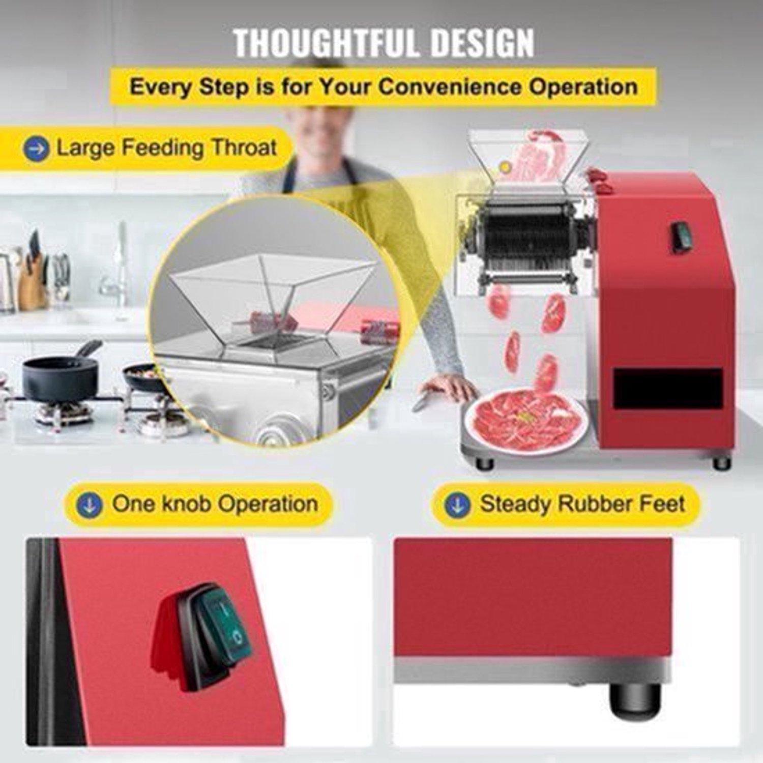 Vleesmolen - Keukenmachine - Keukenrobot - Groentesnijder - 850W - 50Hz - 1440 RPM - Bladruimte 3.5 mm - Foodprocessor - Gehaktmolen - Rood