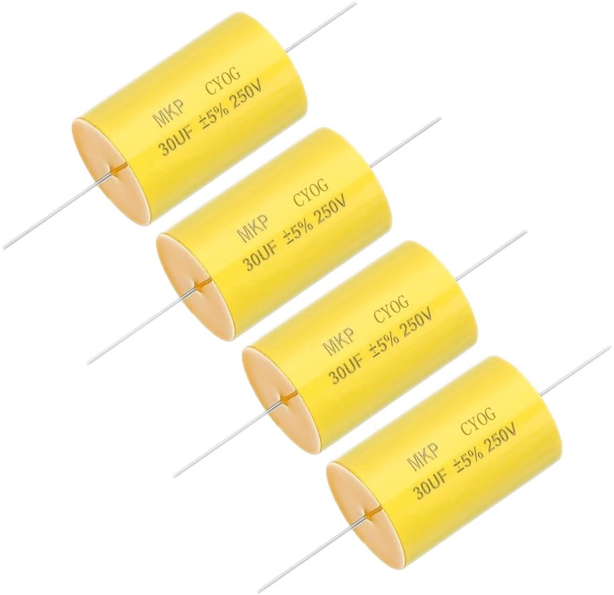 Axiale doorgangsgatcondensator voor audiofrequentieverdeling, 4 stuks, 250 V, 30 uF, geschikt voor luidsprekers en versterkers