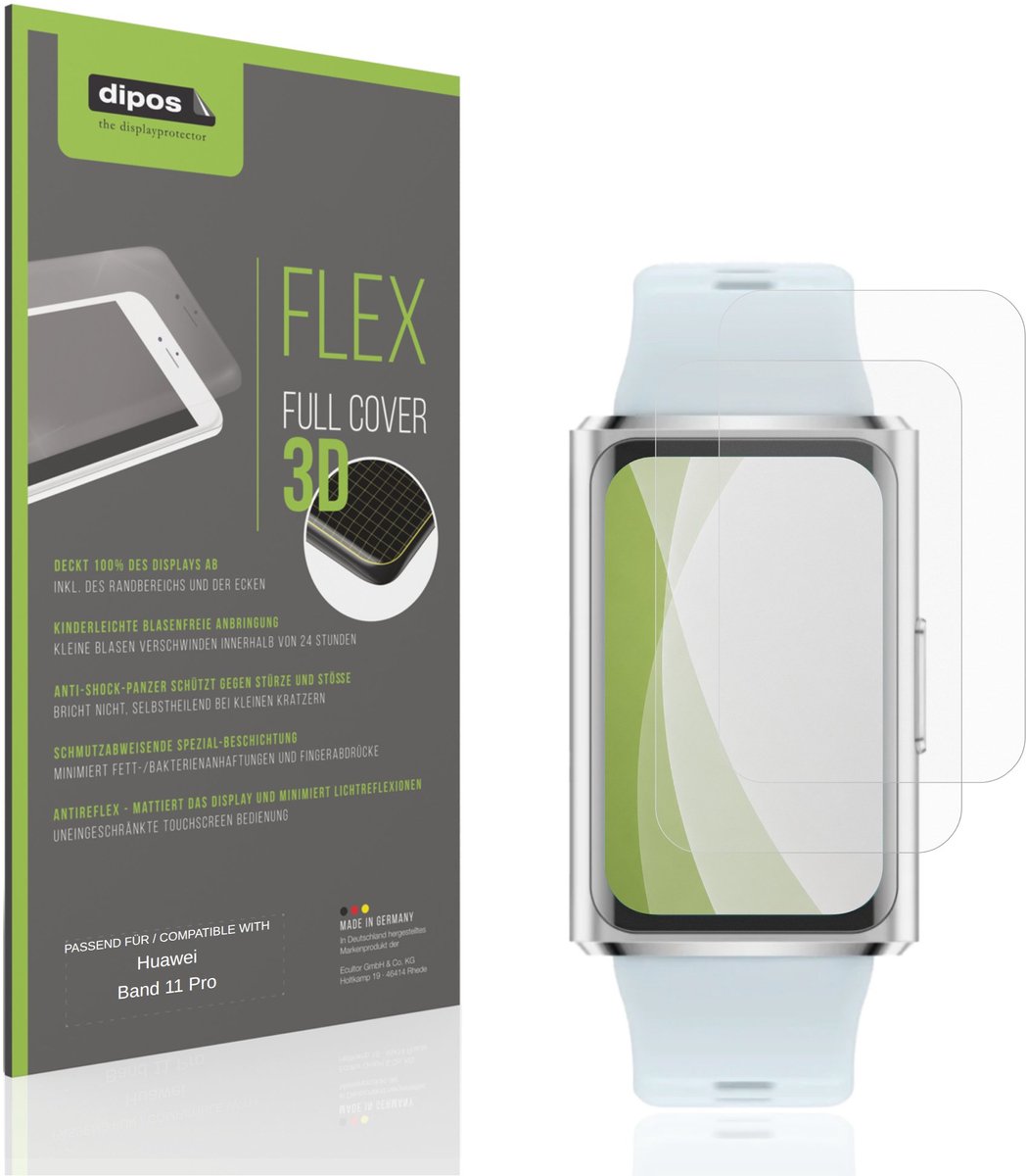 dipos FLEX – 2x Matte Screenprotector geschikt voor Huawei Band 11 Pro | Volledige Schermbescherming | Case-Friendly