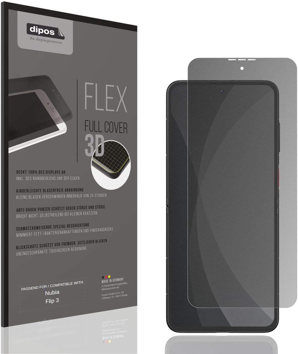 dipos FLEX – Matte Privacy Screenprotector geschikt voor Nubia Flip 3 Innenseite | Volledige Schermbescherming | Case-Friendly