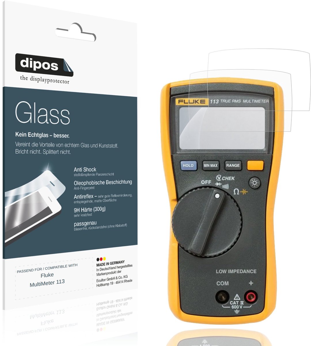 dipos – 2x Matte Pantserfolie geschikt voor Fluke MultiMeter 113 | 9H Screenprotector