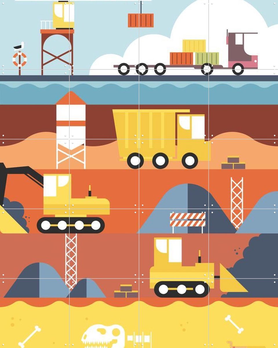 IXXI Xcavator, Studio Kars + Boom - 80 x 100 cm - Gratis ophangtool - Grote wanddecoratie en posters - Grafisch Ontwerp, Digitale Kunst, Illustraties