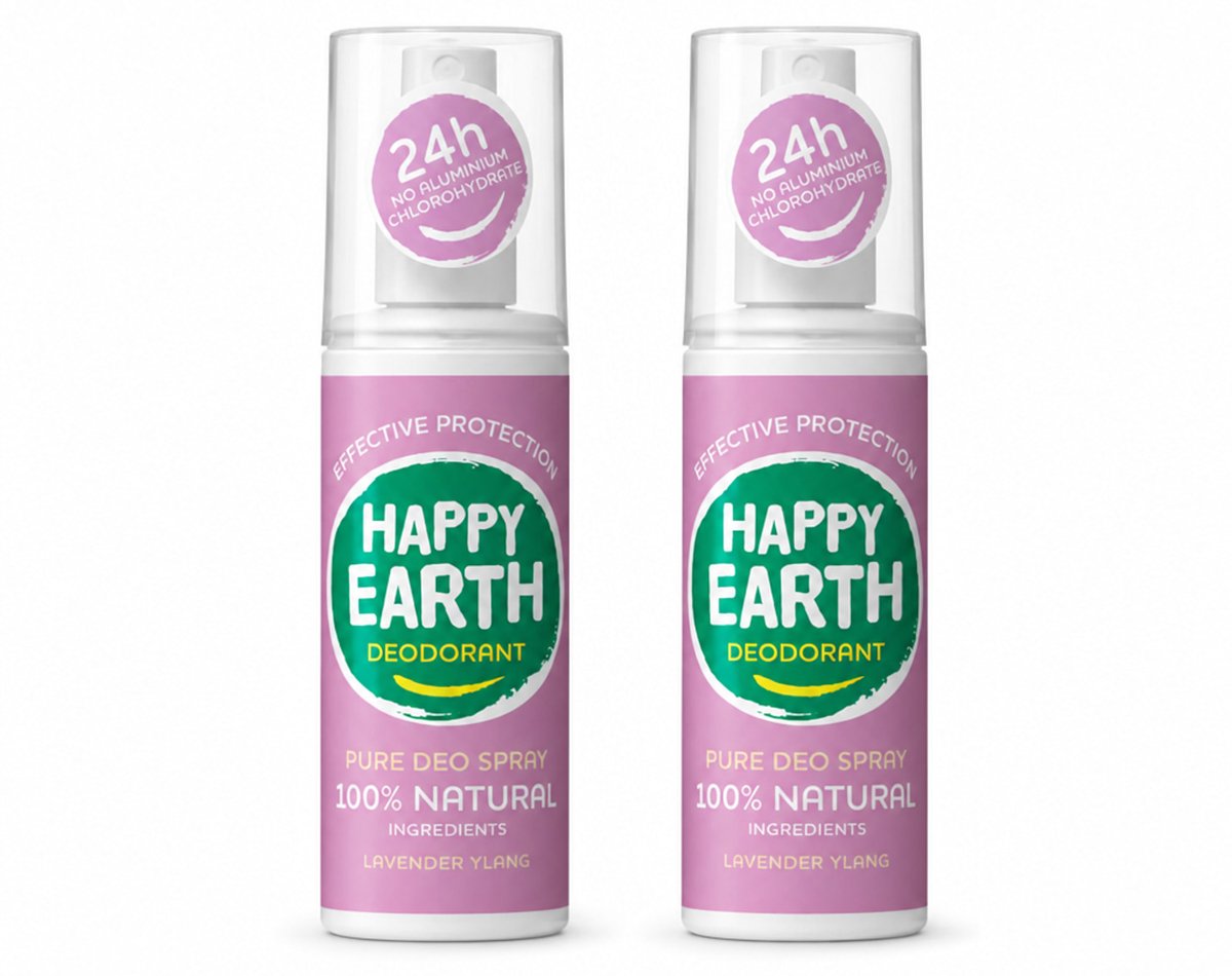 2 x Happy Earth – Deodorant Spray – 100% Natuurlijk Lavender Ylang – 100 ml - Bulkverpakking - 2 stuks