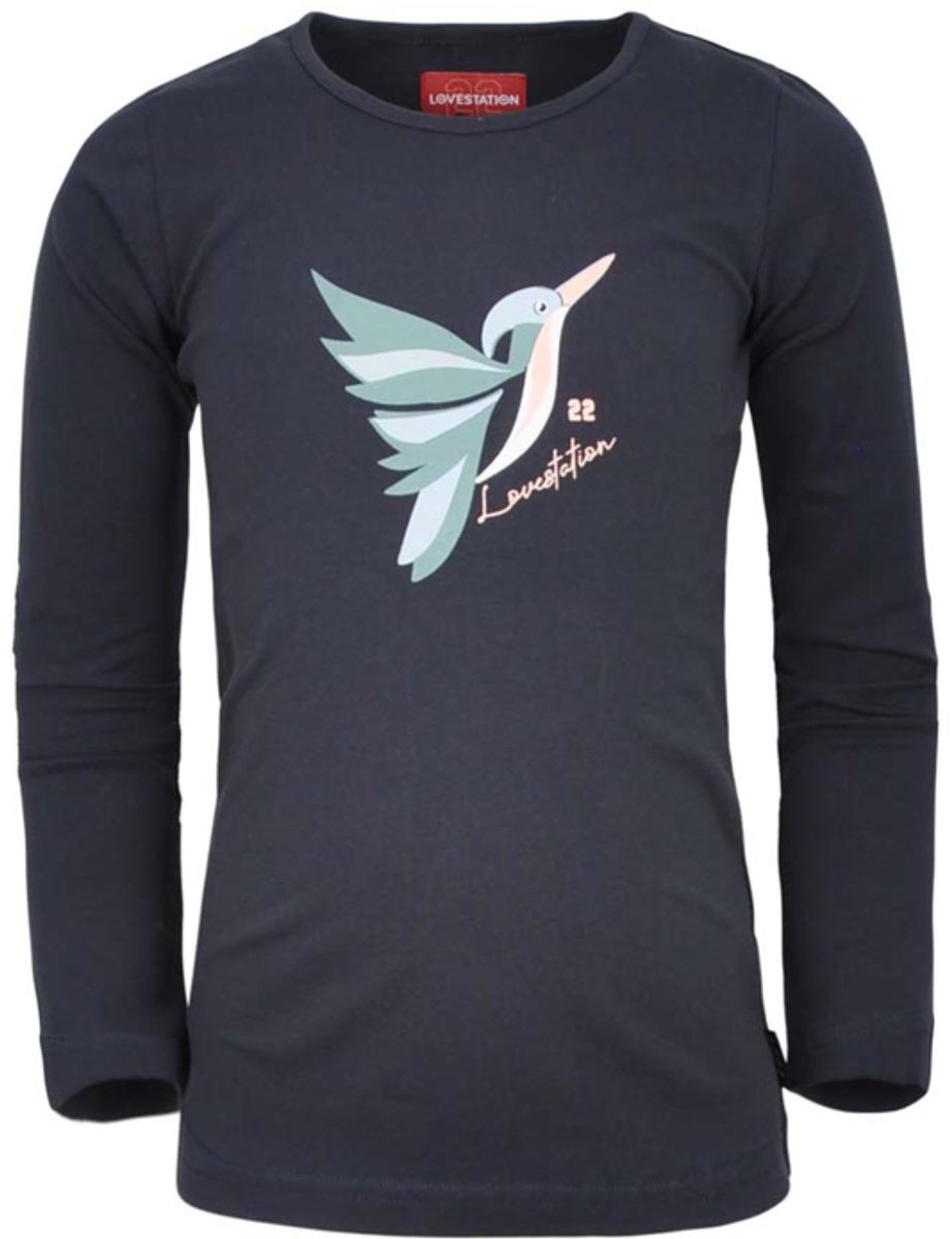 Lovestation22-Meisjes Shirt Longsleeve Roxanne-Donker blauw