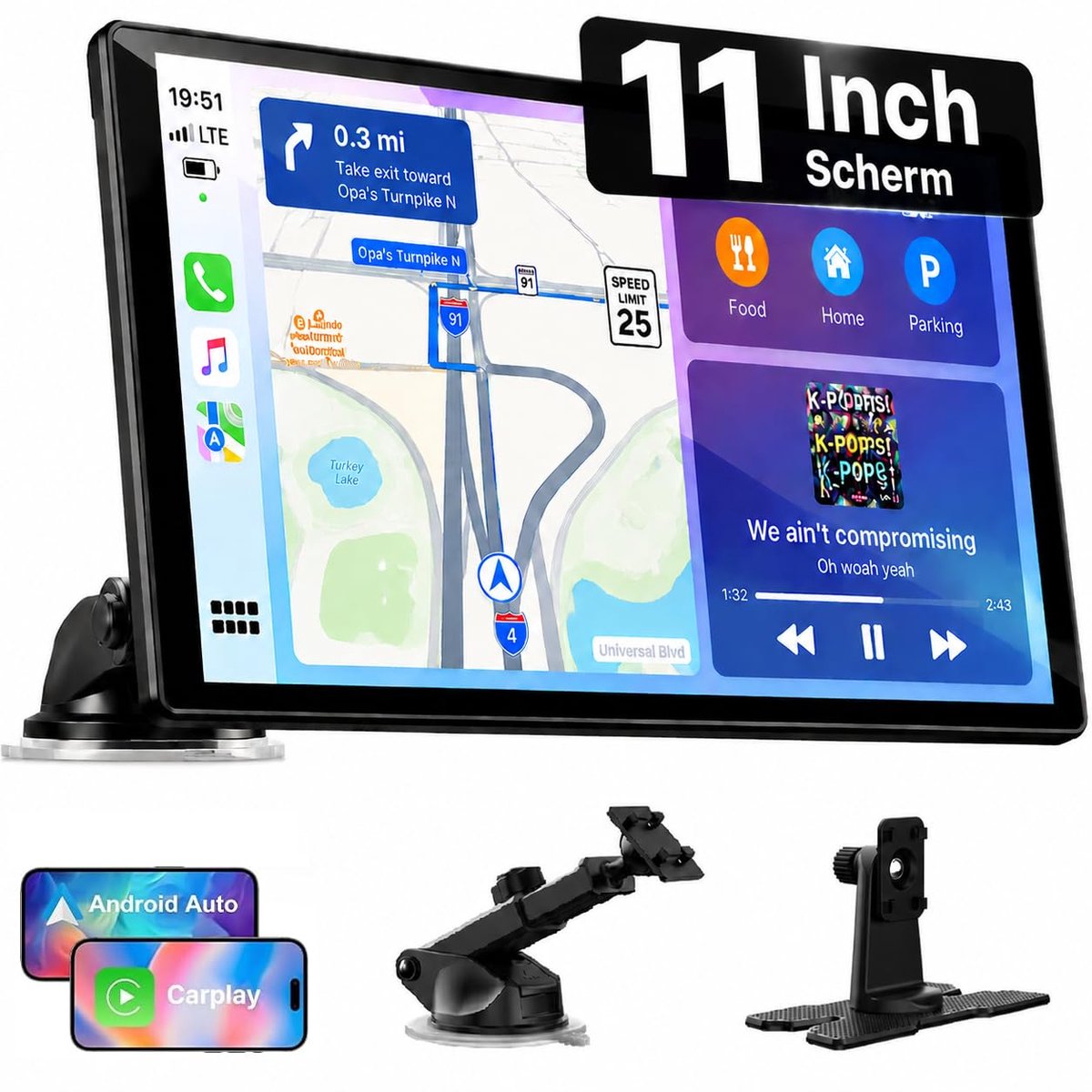 CarPlay Display 11 inch – Draadloos – Touchscreen – Android Auto – Navigatie – Bluetooth