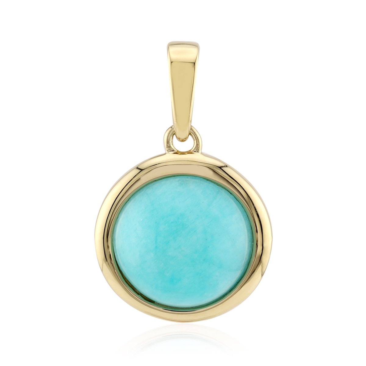 Cavill - Zilveren Hanger - 925 Sterling Zilver Verguld - Amazoniet 4,13 ct Brazilie - Ronde Cabochon - Elegant & Luxe Dames Sieraad