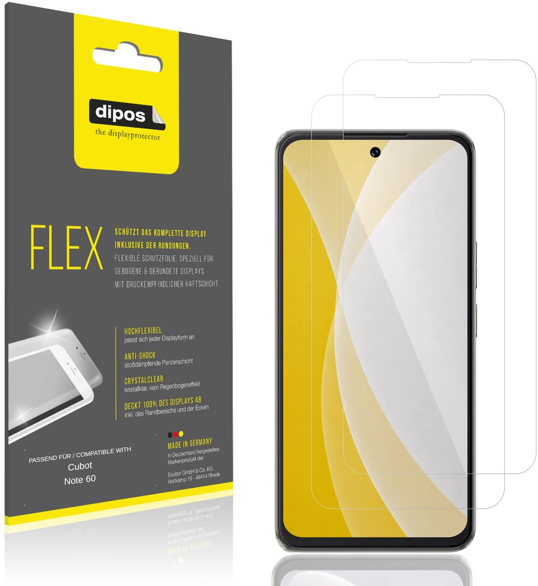 dipos – 2x Beschermfolie geschikt voor Cubot Note 60 | 3D Full Cover Screenprotector | 100% Passend