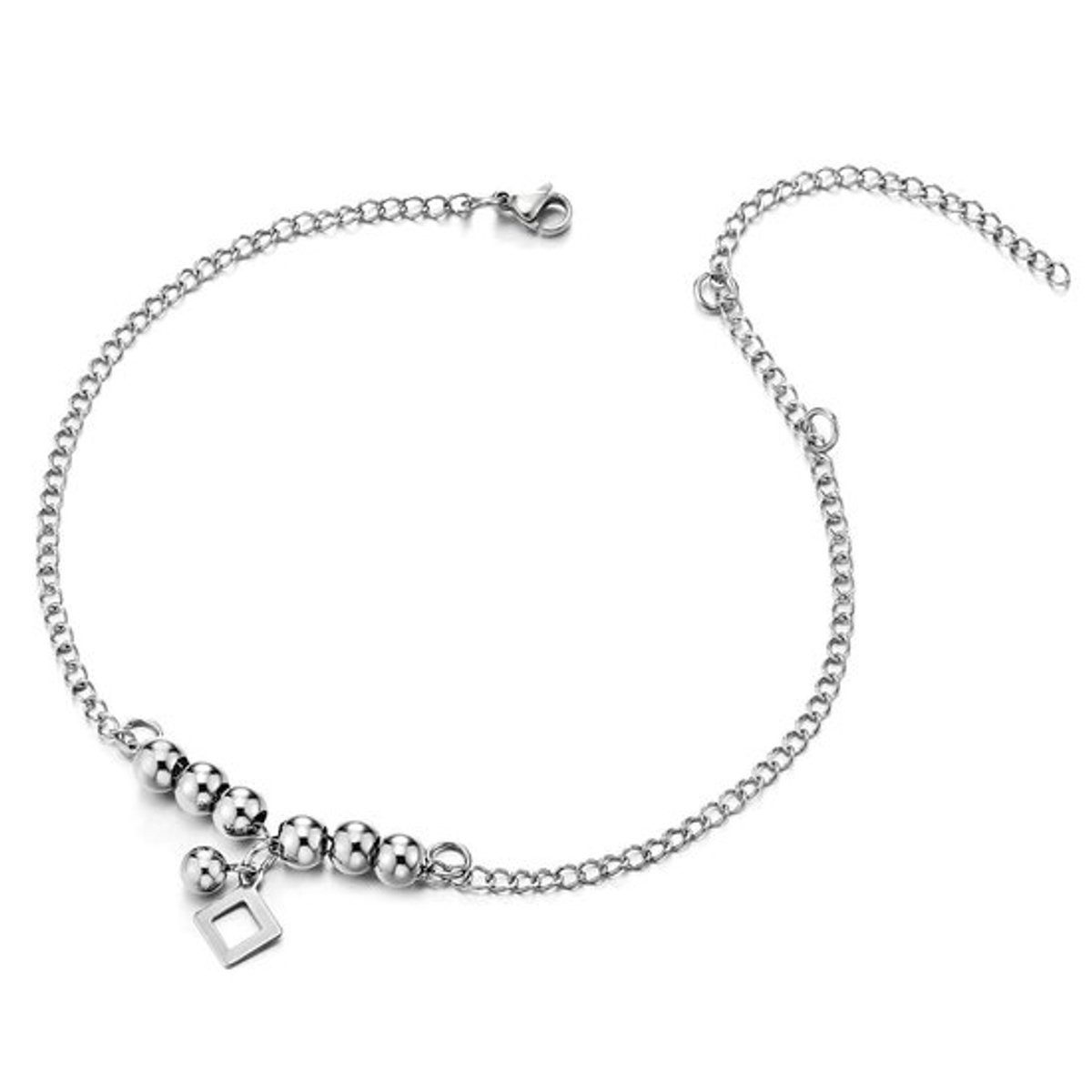 Store_9 - Roestvrij staal Enkelband Armband - Charm met Kralen en Bungelende