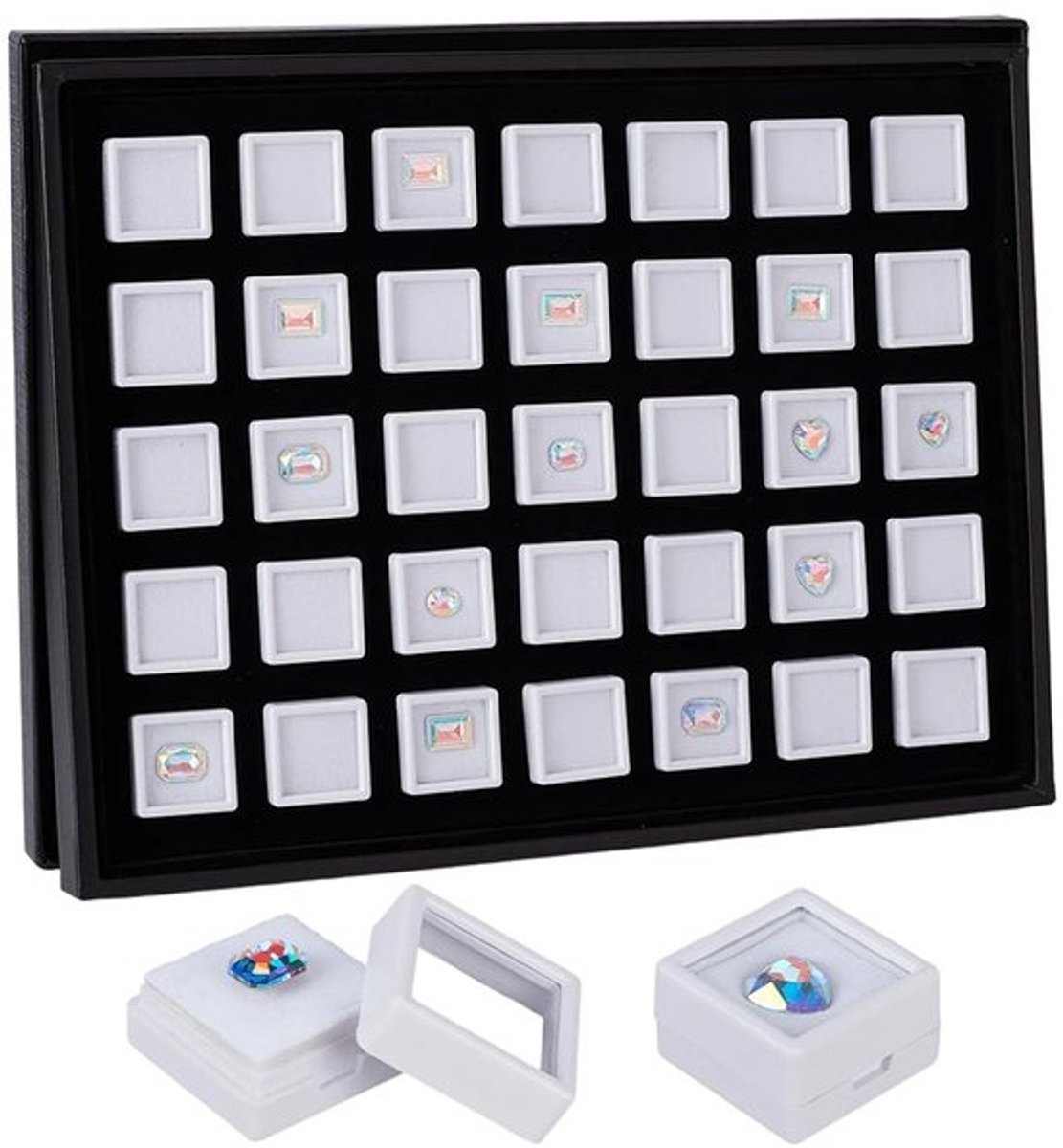 Allecto - White Gemstone Display Box - Acryl Opbergdozen - 35 Stuks - Transparant