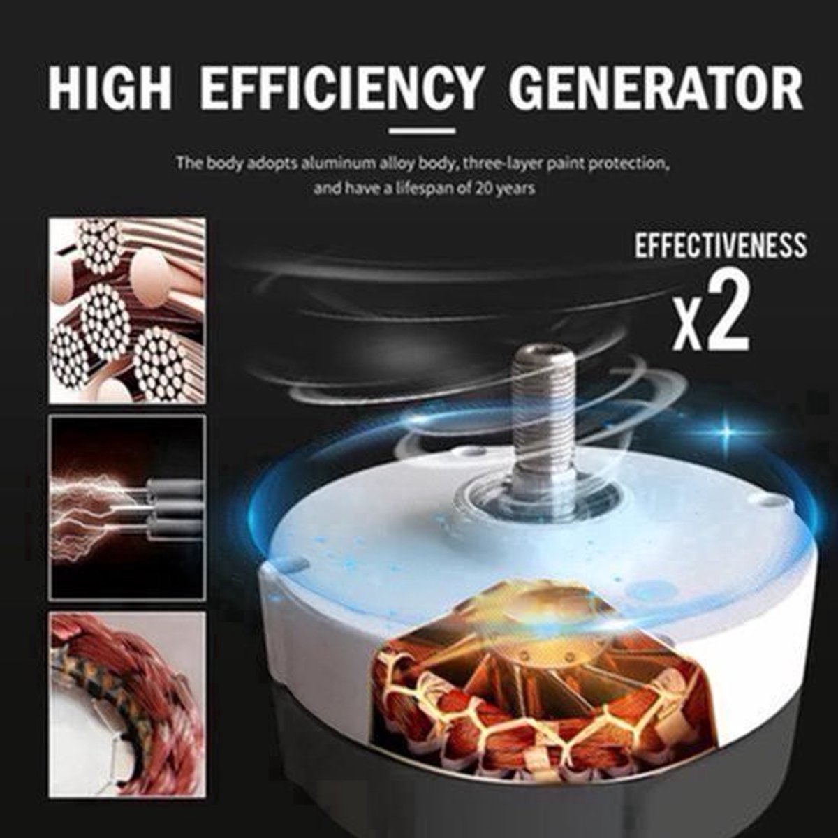 3000W Verticale As Windturbine Generator – Verticale Windmolen – Windgenerator – Windenergie Generator – Off-Grid Windturbine 48V Met MPPT – Laag Geluidsniveau – Start Bij Lage Windsnelheid