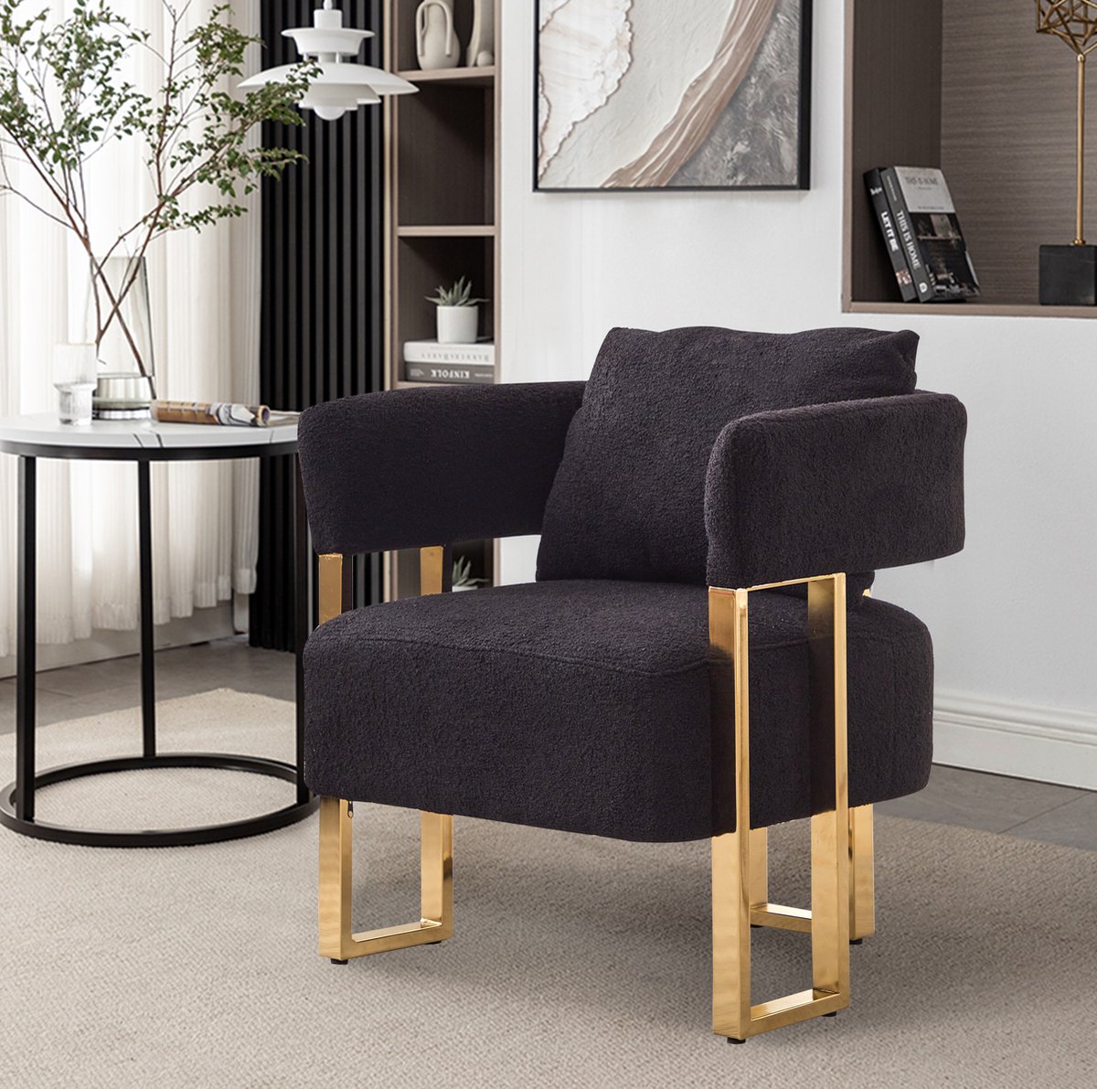 Minimalistisch luxe velvet fauteuil - Einzelsitzer met armleuningen en rugkussen - Zwart