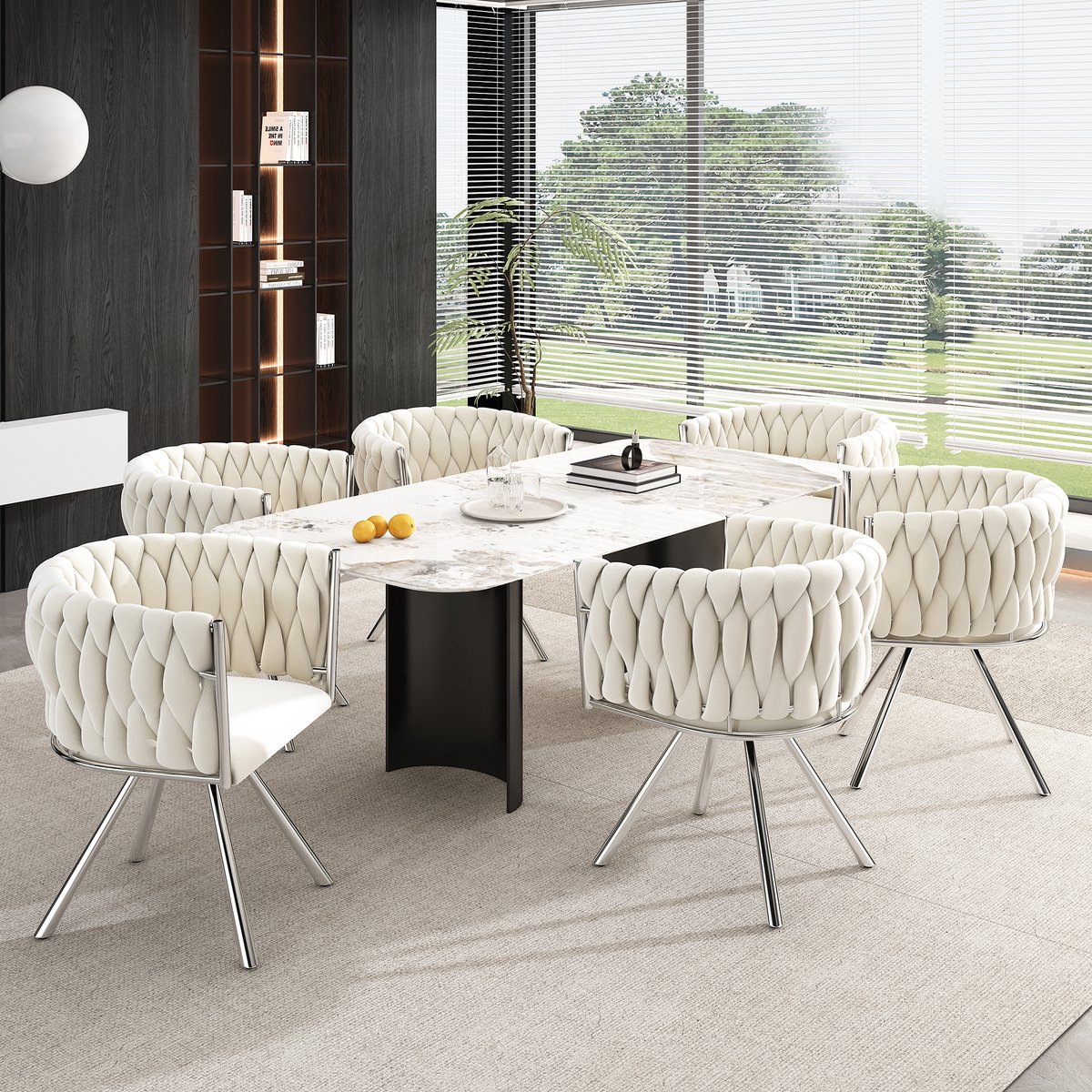 Eetkamerstoel 6 Delige Set Draaistoel Met Ergonomische Rugleuning Voor Eetkamer En Woonkamer Velvet Beige Zilver