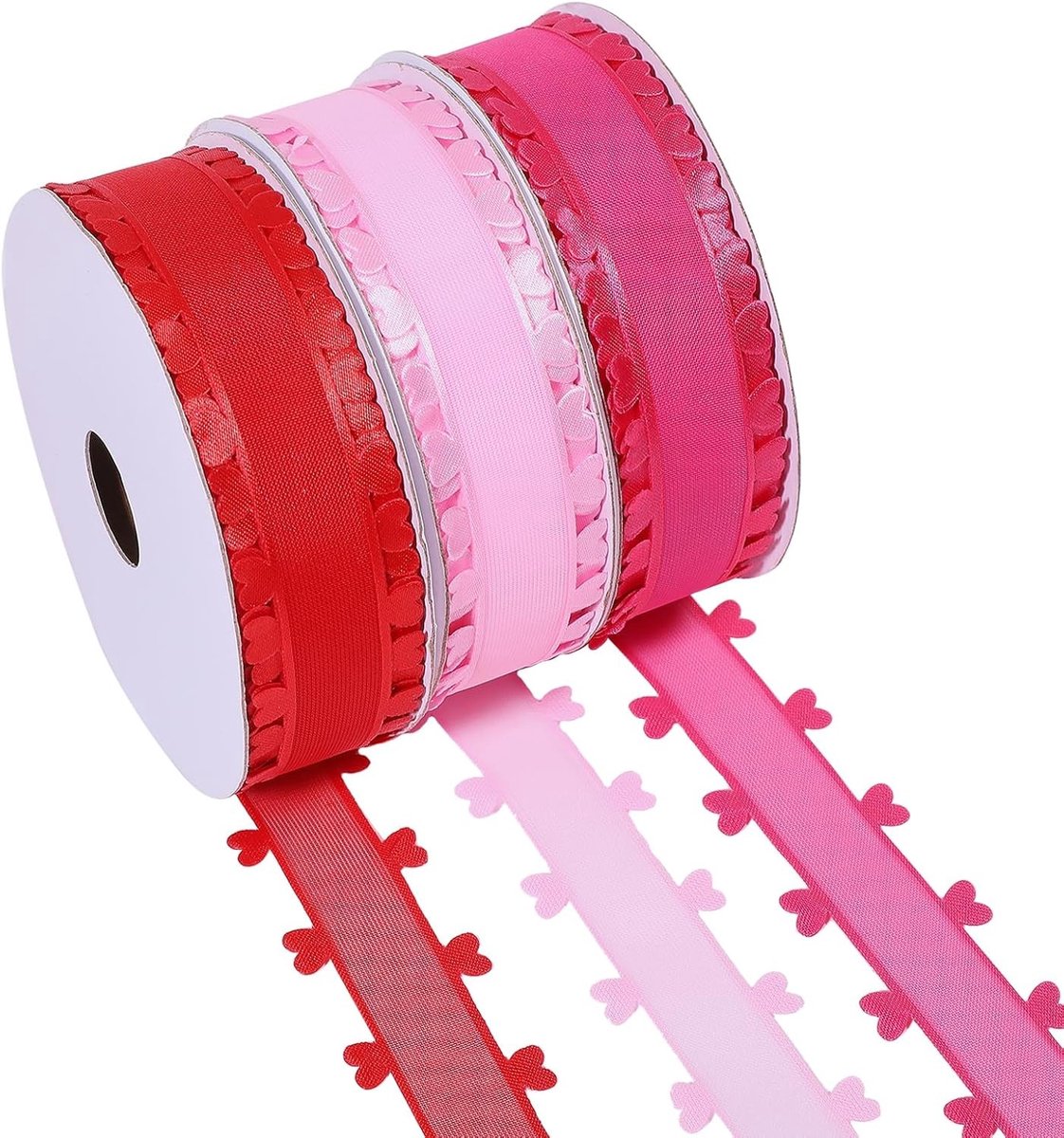 3 rollen decoratief lint in 3 kleuren met hartjesmotief voor Valentijnsdag, cadeauverpakking en handgemaakte sieraden, 19,69 yards