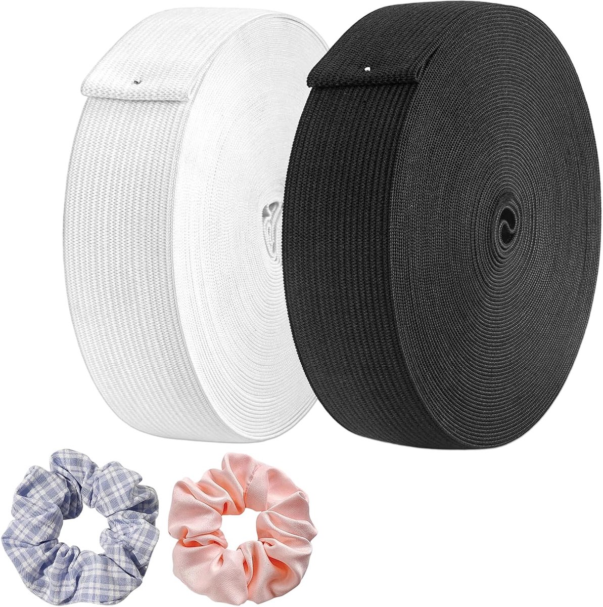 Elastische Band, Wit/Zwart, 2 Stuks, 20 Meter – Breed Elastiek voor Naaien, DIY Handwerk, Broekrubber en Stoffen