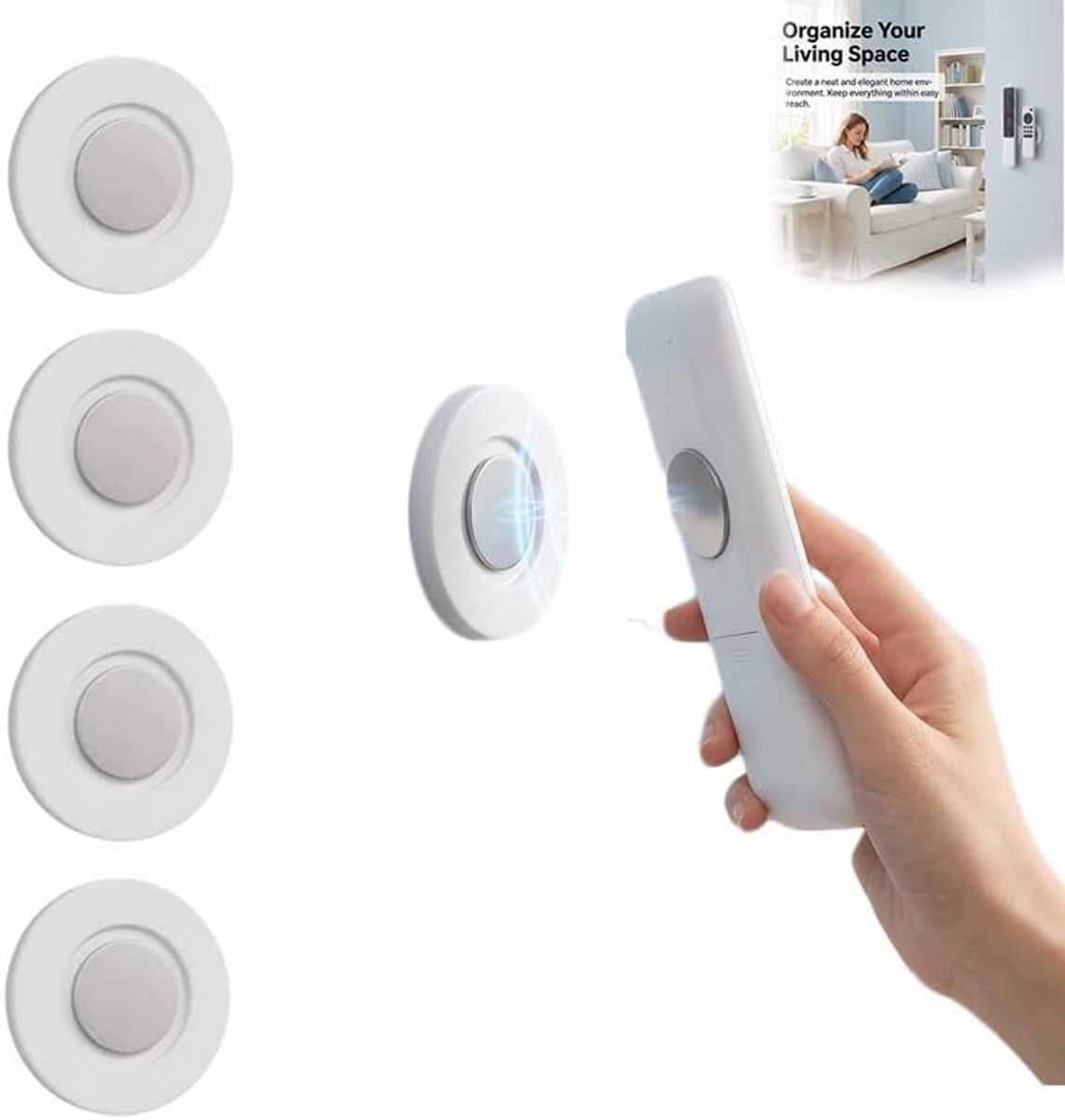 Wandafstandsbedieninghouder, 4 stuks, zelfklevend, zonder boren, wandorganizer van ABS voor tv, airconditioner, router en woonaccessoires, sterke bevestiging voor meerdere oppervlakken.