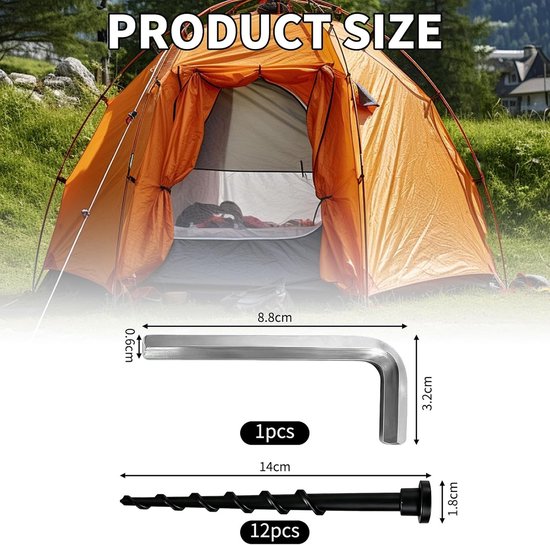 12 stuks schroeven voor grasmaaiers, 14 cm grondschroeven, grasmaaier-accessoires worden geleverd met een inbussleutel, voor laadstations, geschikt voor camping (zwart) — afbeelding 4