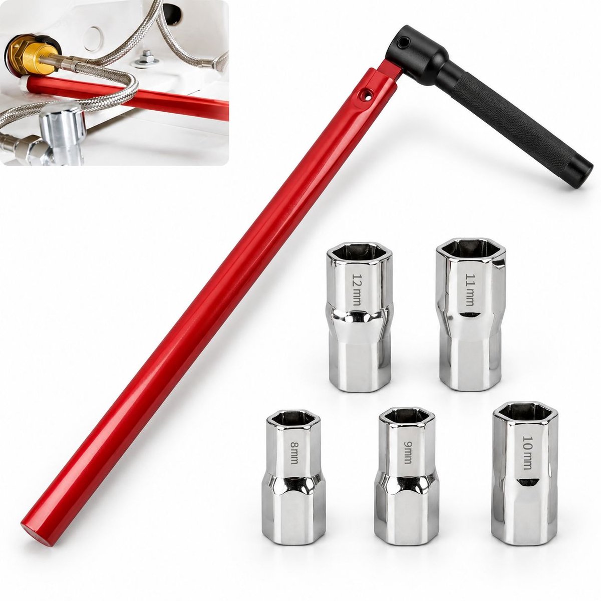VHV - Gootsteen sleutel- wastafel - 13 mm kraansleutel en 5 x - Kraan/wasbak moersleutel - Gootsteen moersleutel - Reparatie tool - in de keuken
