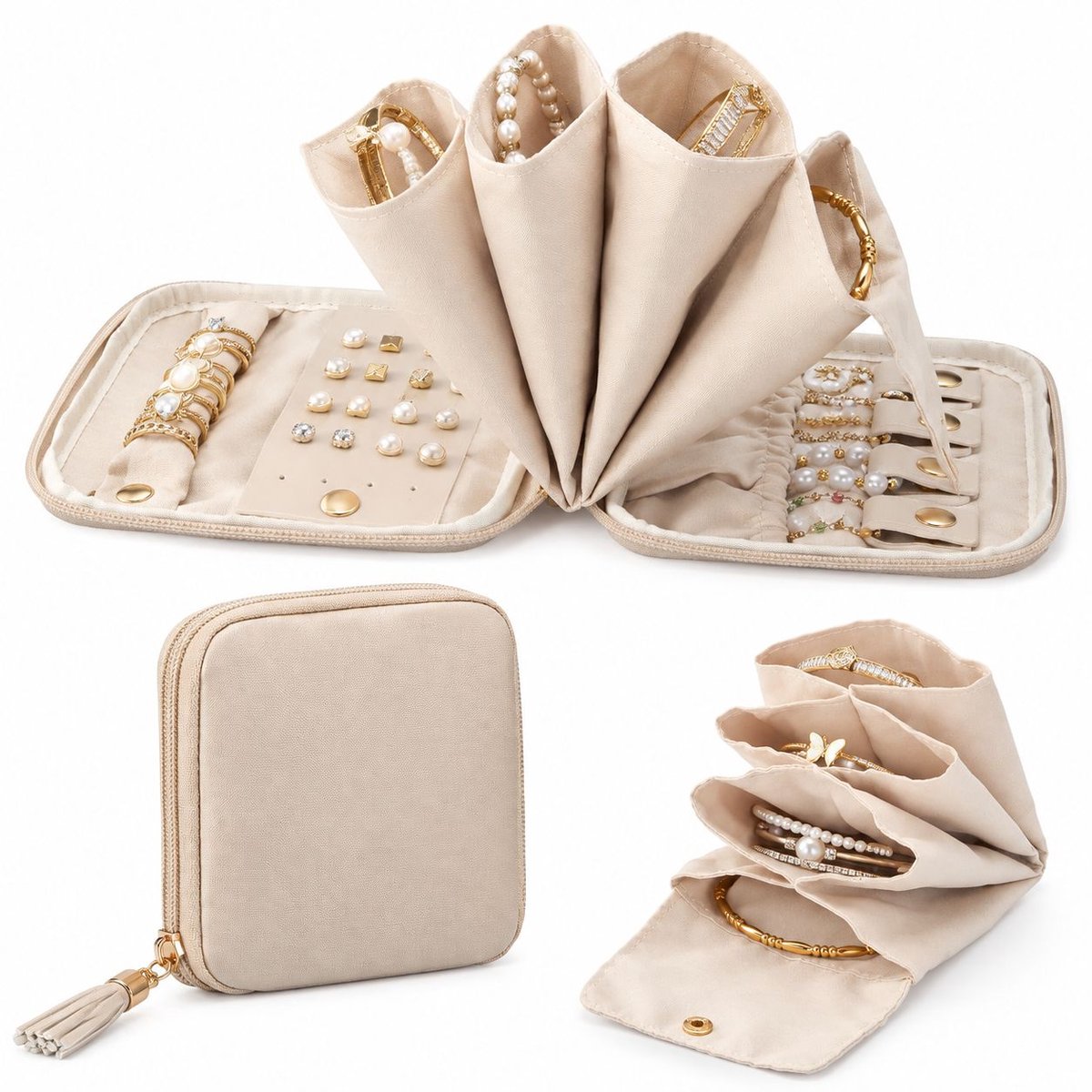 VHV - Sieraden organizer - Reis sieraden etui - Mini sieradendoos - Sieradenetui - Juwelendoos - Sieraden organiser - Meerdere vakken - op reis