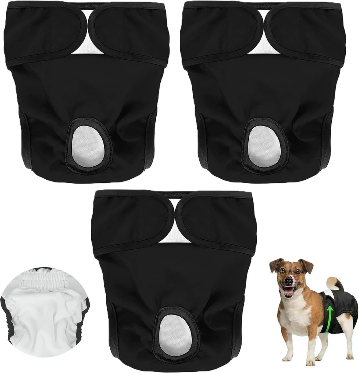 Luiers in grootte verstelbaar, zwart, wasbaar, maandverband, slipjes voor huisdieren, luiers voor vrouwelijke honden en katten voor