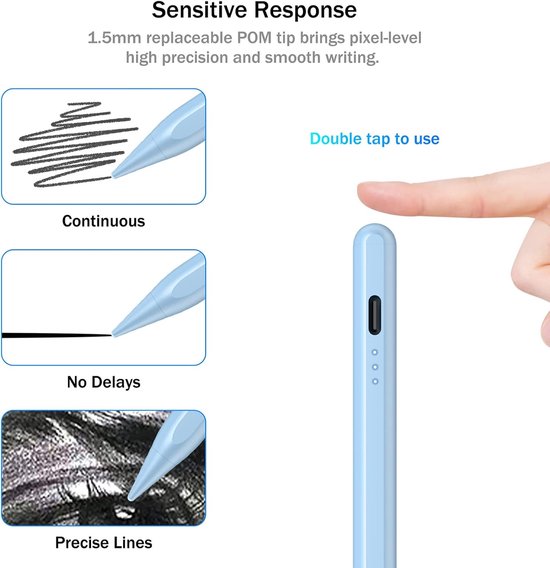 Styluspen voor iPad 2025-2018, potlood voor iPad 11e A16/10/9/8/7/6, Air 11/13 M2/M3, Pro 11/13 M4, Pro 12,9 inch, Air 5/4/3, Mini 7 A17 Pro/6/5, met sneller opladen, kantelsensor, palmsteun — afbeelding 3